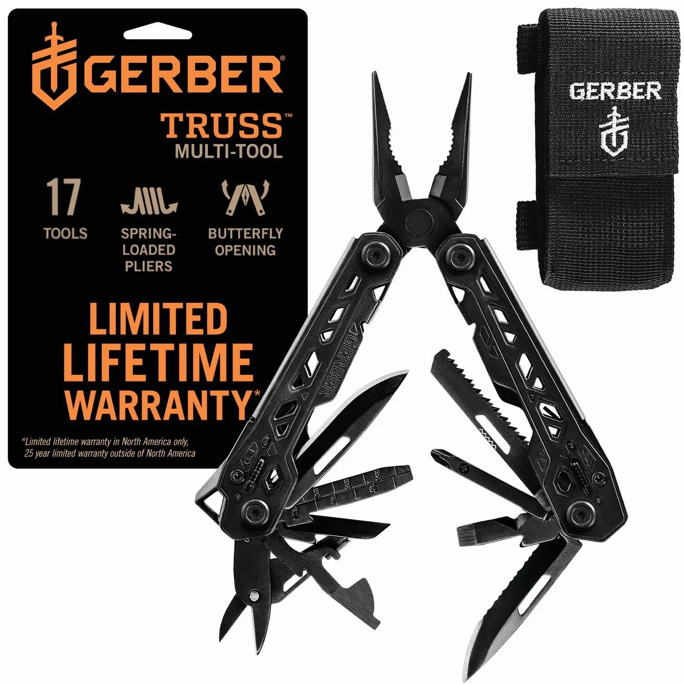 Gerber Wielofunkcyjne narzędzie z nylonową pochwą i 17 funkcjami, Truss Multi Tool, czarne, 30-001780