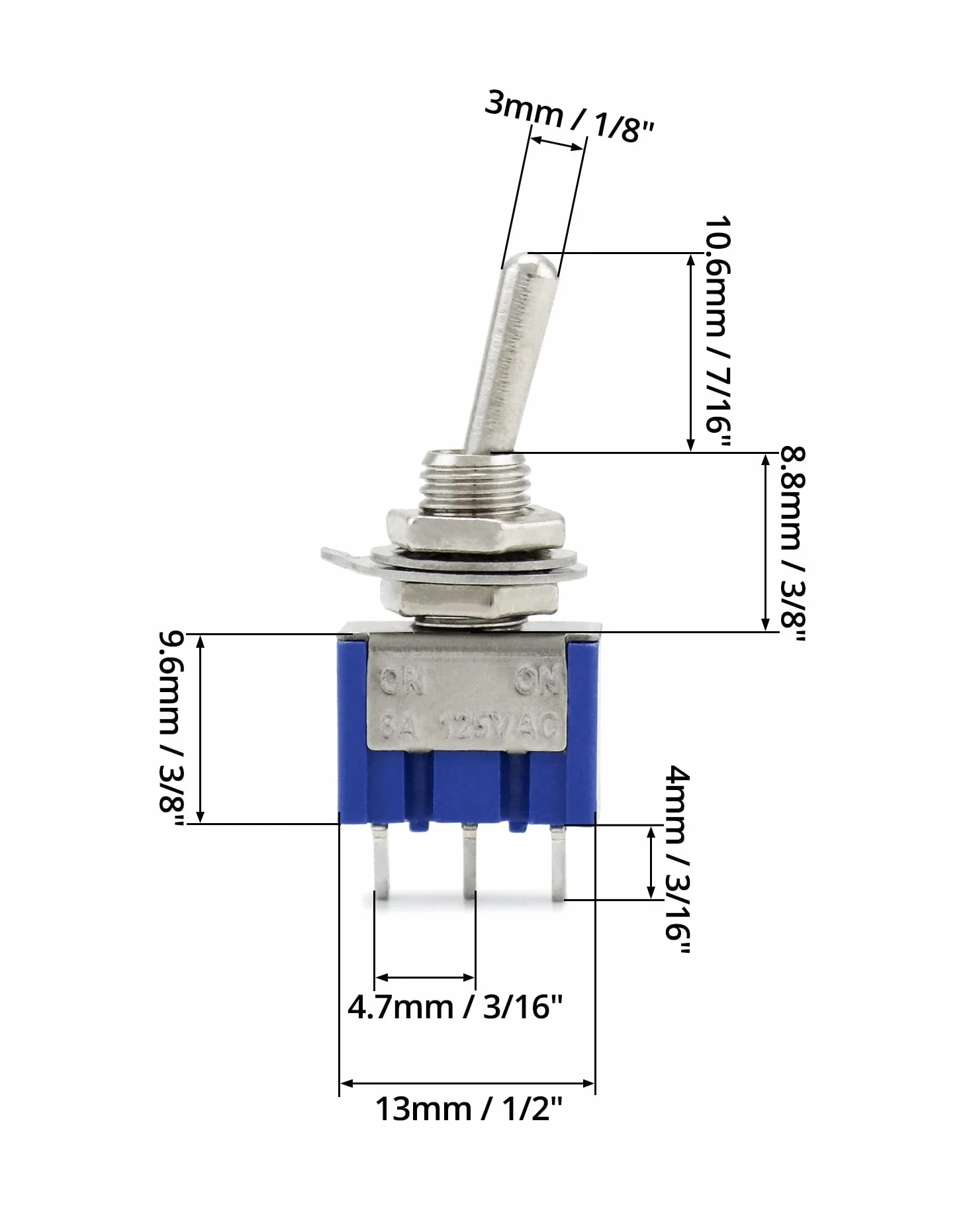 QWORK Mini przełącznik dwupozycyjny SPST AC 125V 6A ON-ON 3 piny