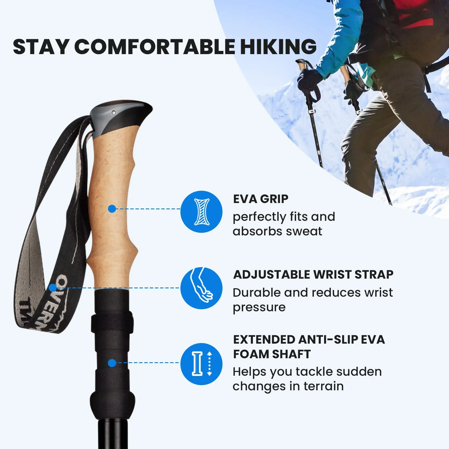 Overmont Kijki trekkingowe z włókna węglowego, 7075 aluminium, ultralekkie, składane, regulowane, 105-125 cm, kijki trekkingowe do nordic walkingu, 1 para z akcesoriami terenowymi