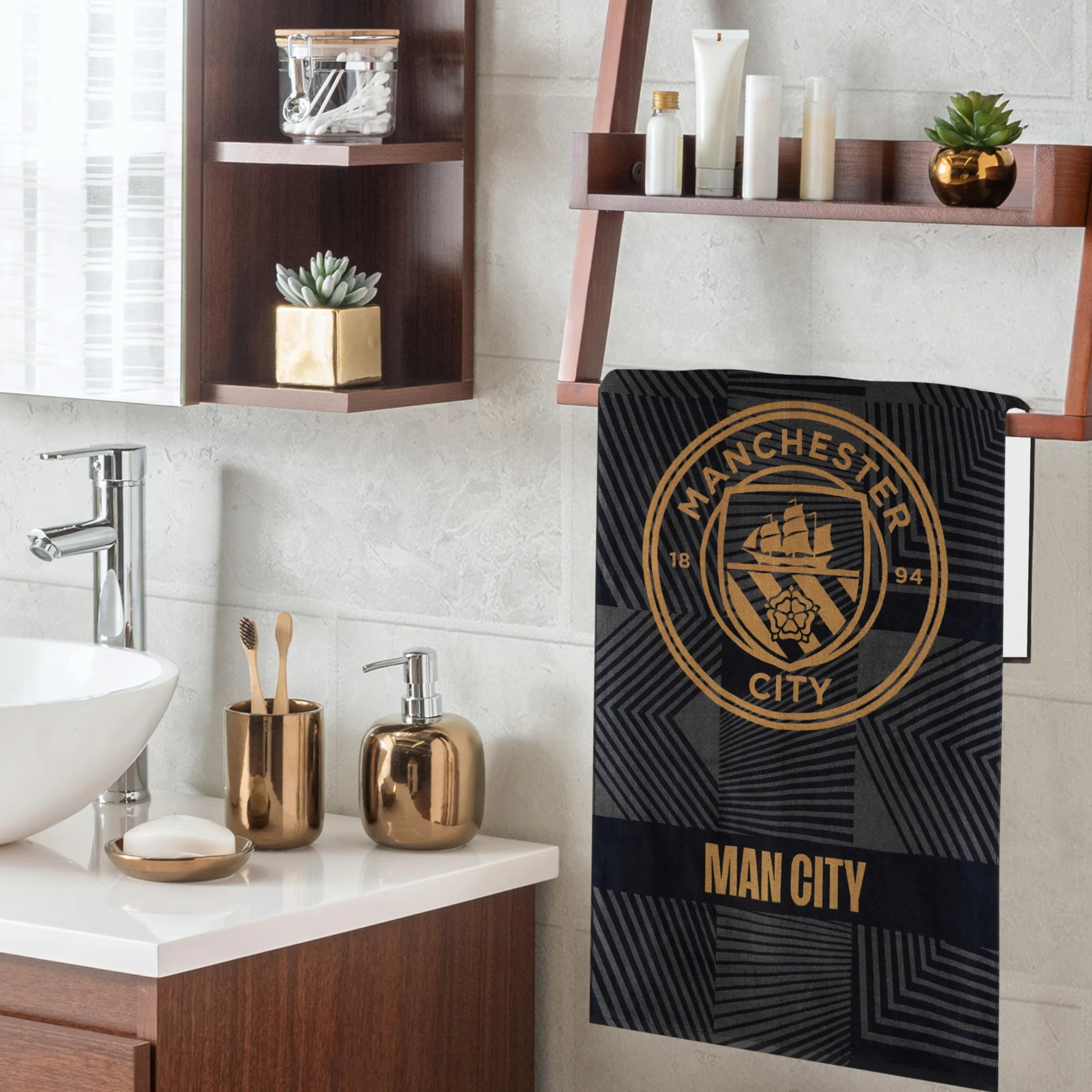 Manchester City FC ręczniki łazienkowe welurowe 140 x 70 ręcznik kąpielowy do piłki nożnej 100% bawełna (czarny)