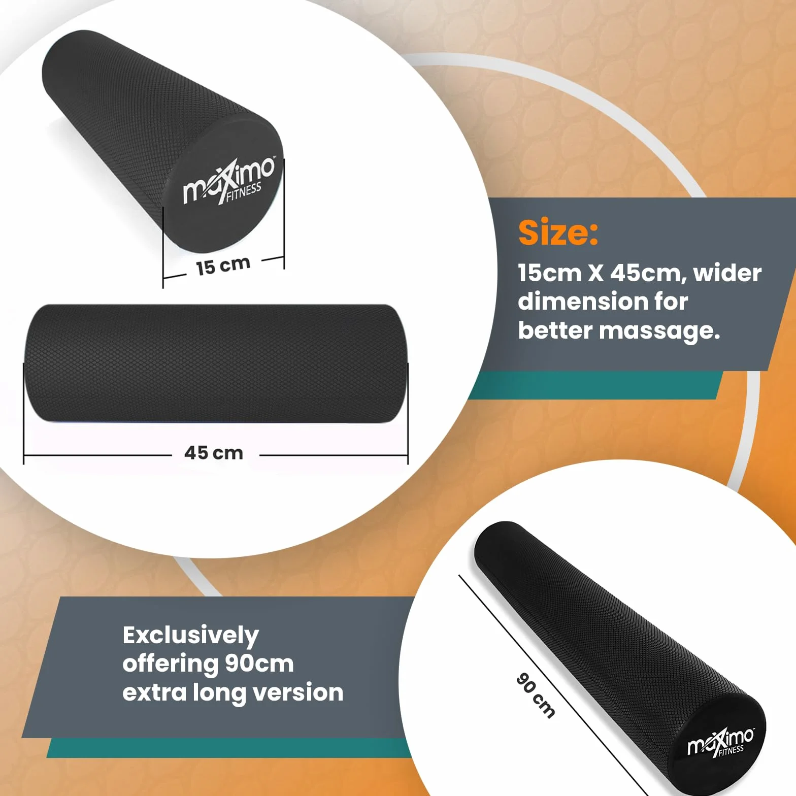 Maximo Fitness Wałek do masażu powięzi kręgosłupa i pleców, nóg, ramion (45 x 15 cm) – średnio twardy wałek do masażu, do jogi, pilatesu, regeneracji po uprawianiu sportu