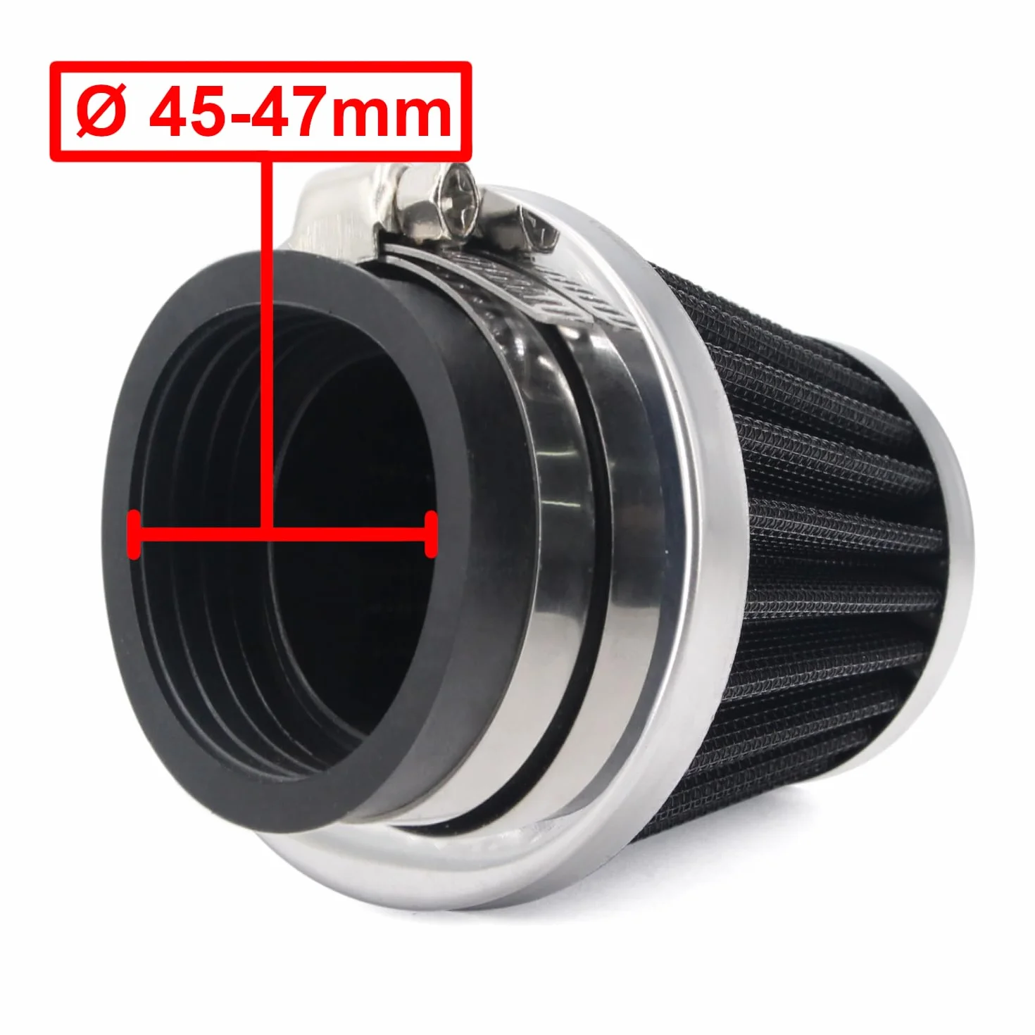 Area1 Uniwersalny tuning sportowy filtr powietrza, przyłącze 45, 46, 47 mm, podwójna warstwa, stal, filtr powietrza do motocykla, quada, skutera