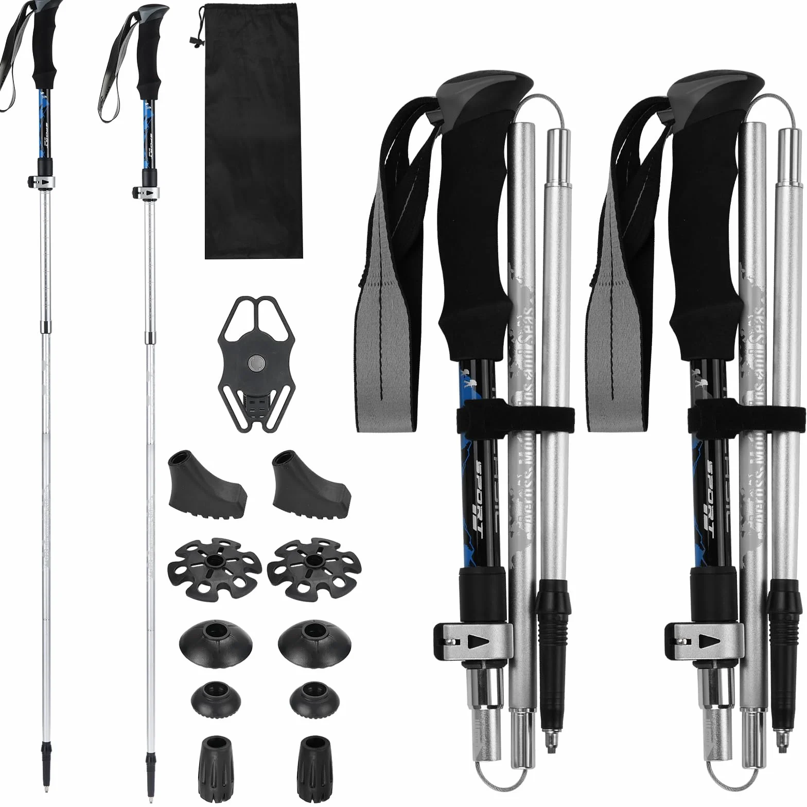 2 aluminiowe kijki trekkingowe dla kobiet i mężczyzn, kijki do nordic walkingu, lekkie kijki trekkingowe teleskopowe 110-130 cm, do wspinaczki górskiej, wędrówek, jazdy na nartach, trekkingu