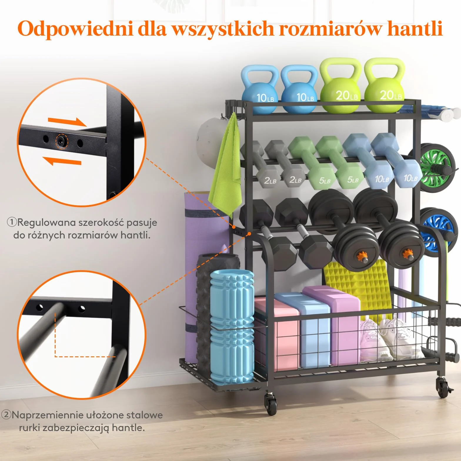 Lifewit Stojak na ciężary do domowej siłowni, stojak na hantle, uchwyt na matę, domowa siłownia na kółkach do treningu siłowego, sprzęt do jogi, wszystko w jednym do domu, garażu, średni rozmiar