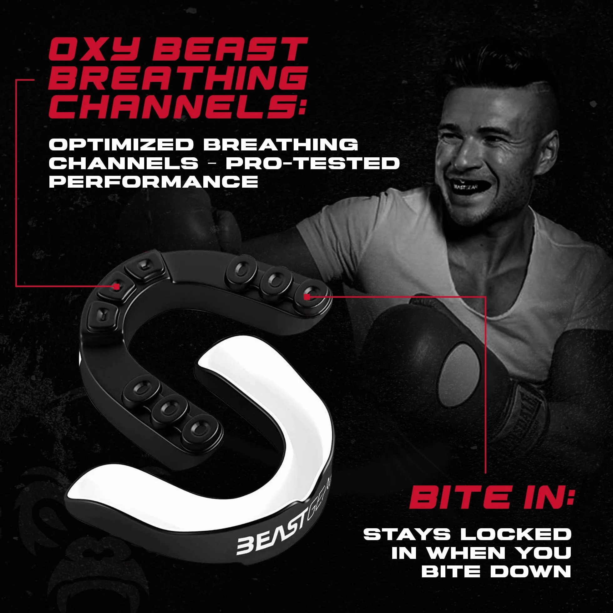 Beast Gear Sportowa osłona zębów - Protezione Denti e Mascella, Adatto per Boxe, Paradenti MMA, Rugby, Calcio, Hockey con Custodia Igienica, dla dorosłych i nastolatków (11+)
