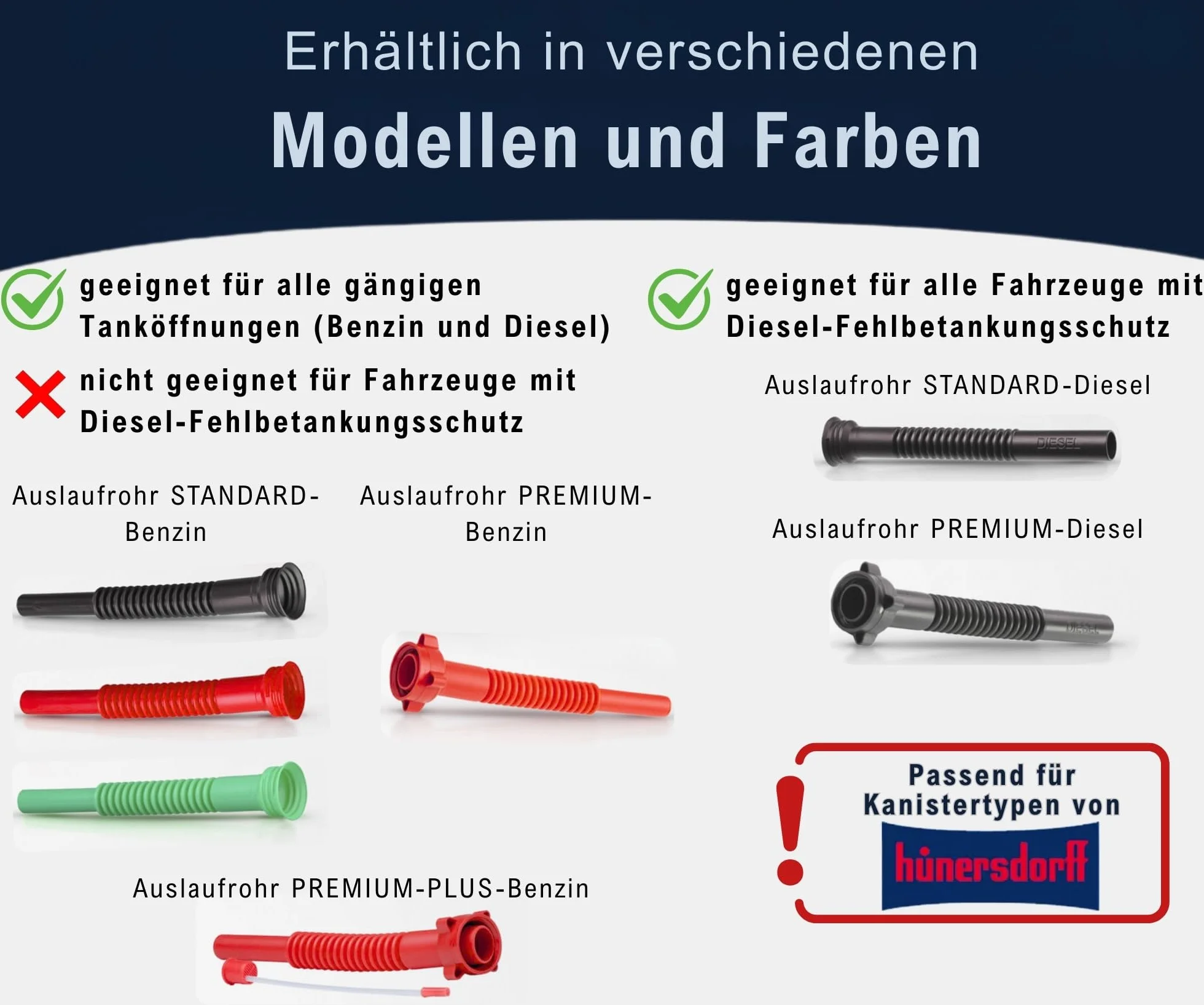 hünersdorff Rura odpływowa Premium Plus, benzynowa, elastyczna, do kanistrów na paliwo/podwójny + FuelFriend, z czerwoną nakrętką złączkową, czerwona