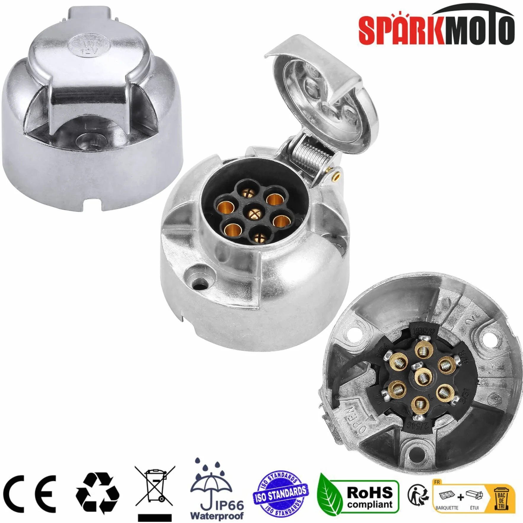 Metalowe Gniazdo 7 Polaków I Metalu Wtyczka Przyczepy 7 Polaków,12V Wtyczka I Gniazdo Przyczepy 7 Polaków Aluminium,Wodoodporna Wtyczka Gniazdo Przyczepy RV,z uchwytem wtyczki przyczepy czerwony(Aluminium B)