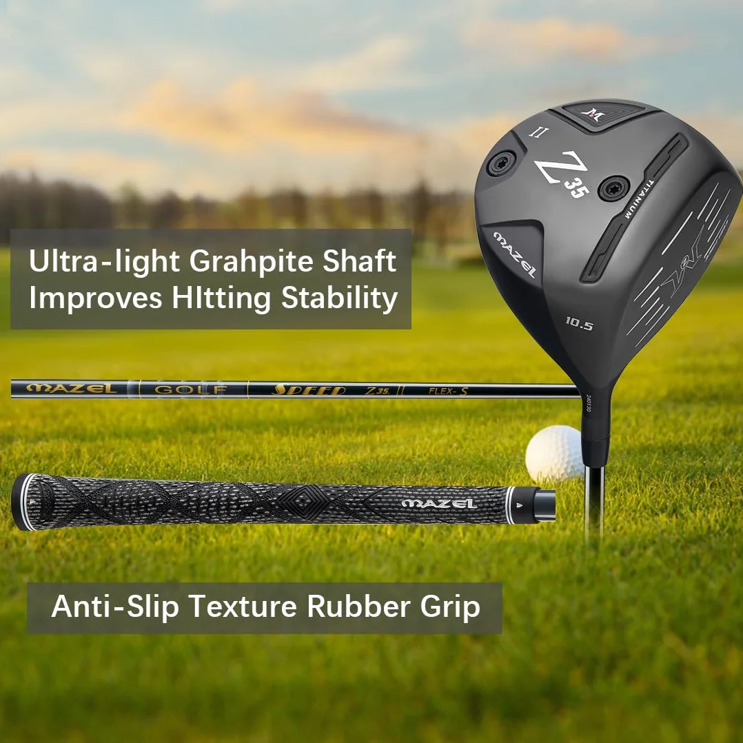 MAZEL Tytanowy kierowca golfowy dla mężczyzn 460 cm³ praworęczny, konstrukcja czołowa kubka premium maksymalizuje odległość piłki