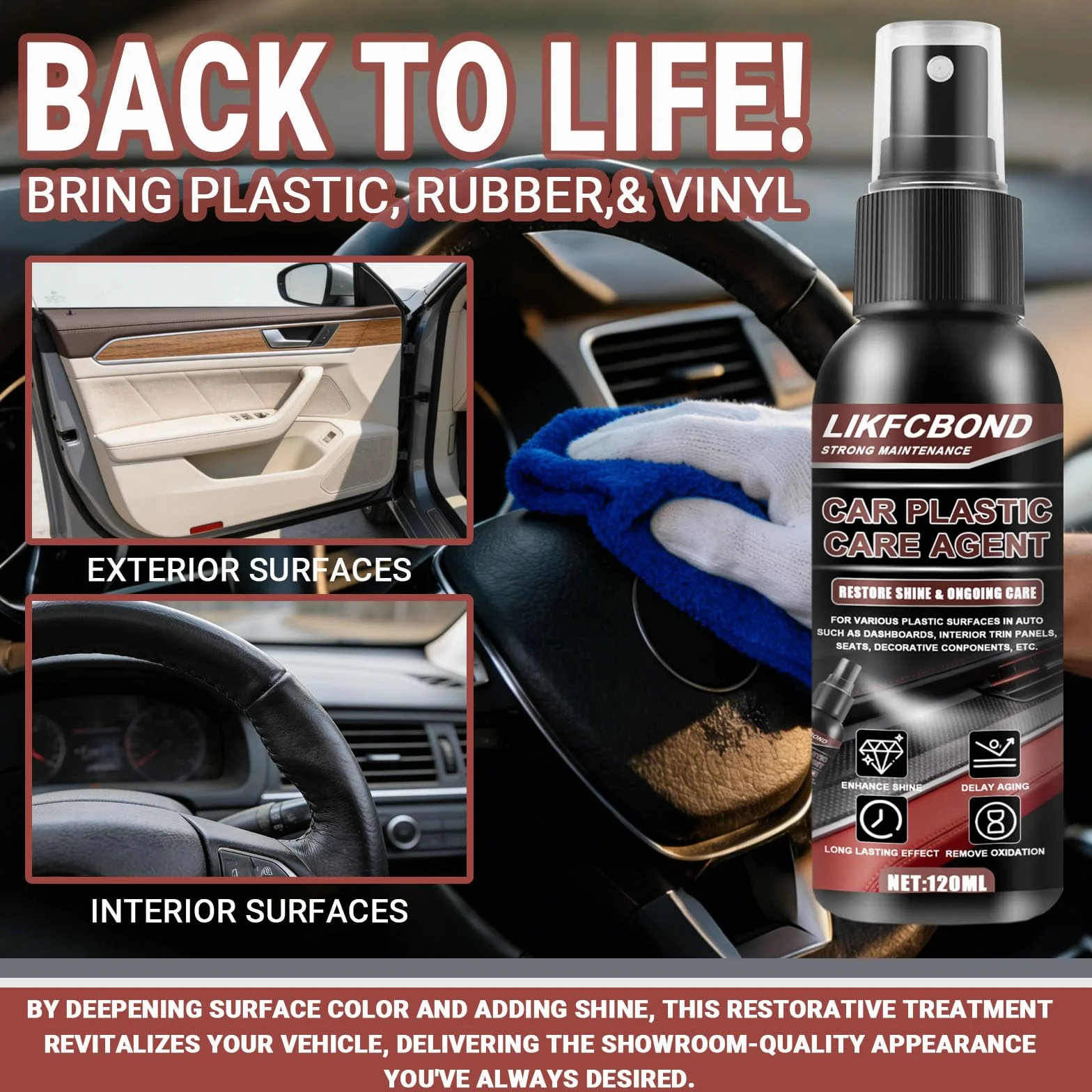 Plastic Restorer, 120ML Preparat do Regeneracji Plastiku, Środek do Odnawiania Tworzyw Sztucznych, Odporność na Promieniowanie UV do Renowacji Tworzyw Sztucznych na Zewnątrz i Wewnątrz