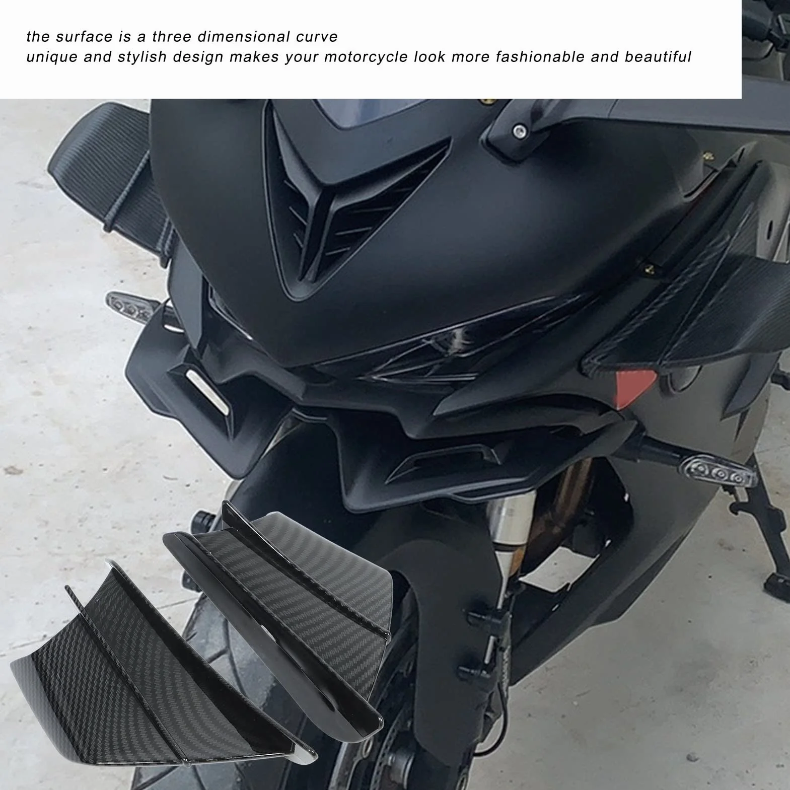 Winglet Motocyklowy, Uniwersalne Skrzydło Aerodynamiczne z Włókna Węglowego ABS z Samoprzylepnymi Bocznymi Owiewkami Owiewki Motocyklowe dla YZF R3 R25 Z400 400