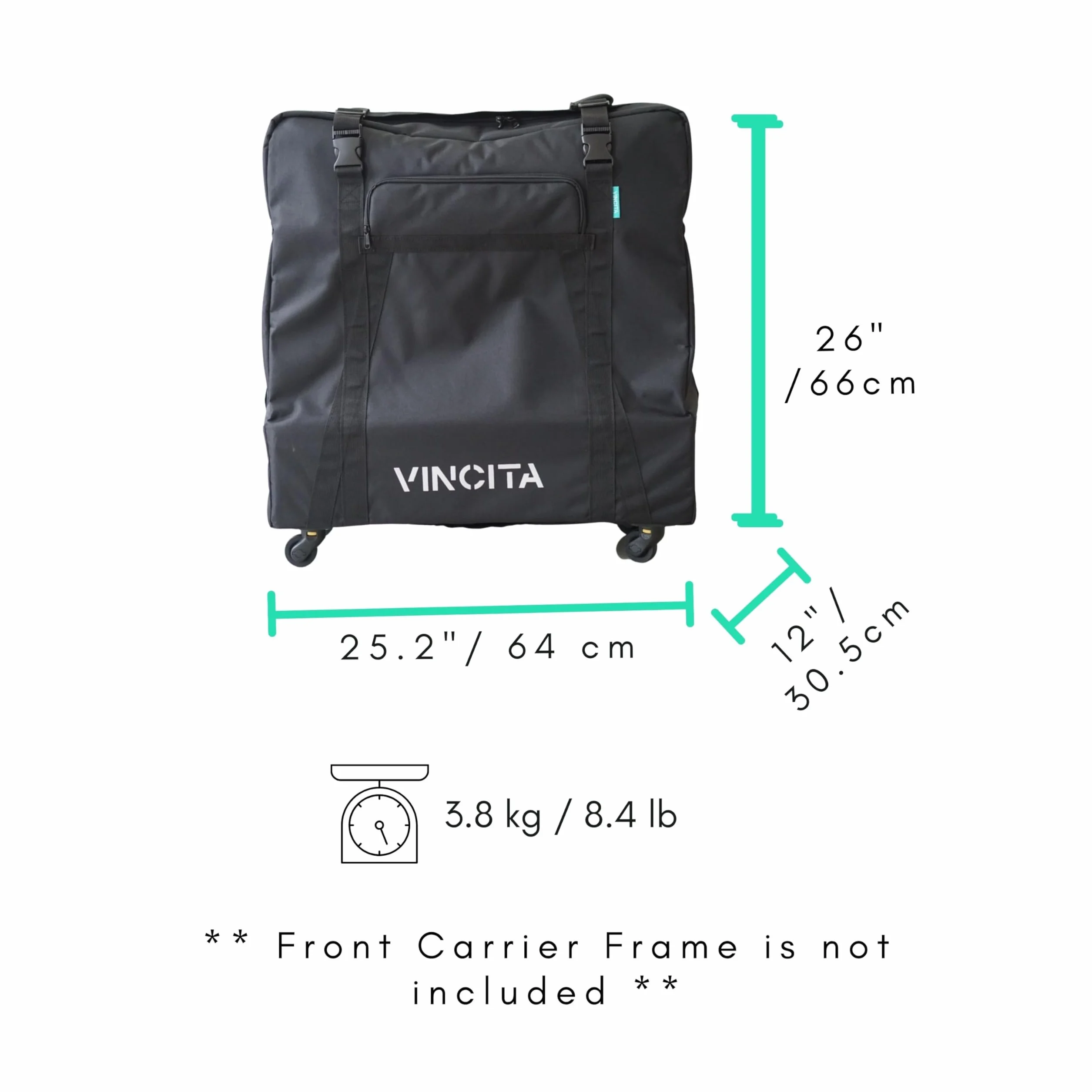 Vincita Sightseer 4.0 miękka torba transportowa na rower składany Brompton – z torbą na ubrania, czterema odpinanymi kółkami i paskiem na ramię, torba rowerowa, lekkie rozwiązanie do podróży samolotem