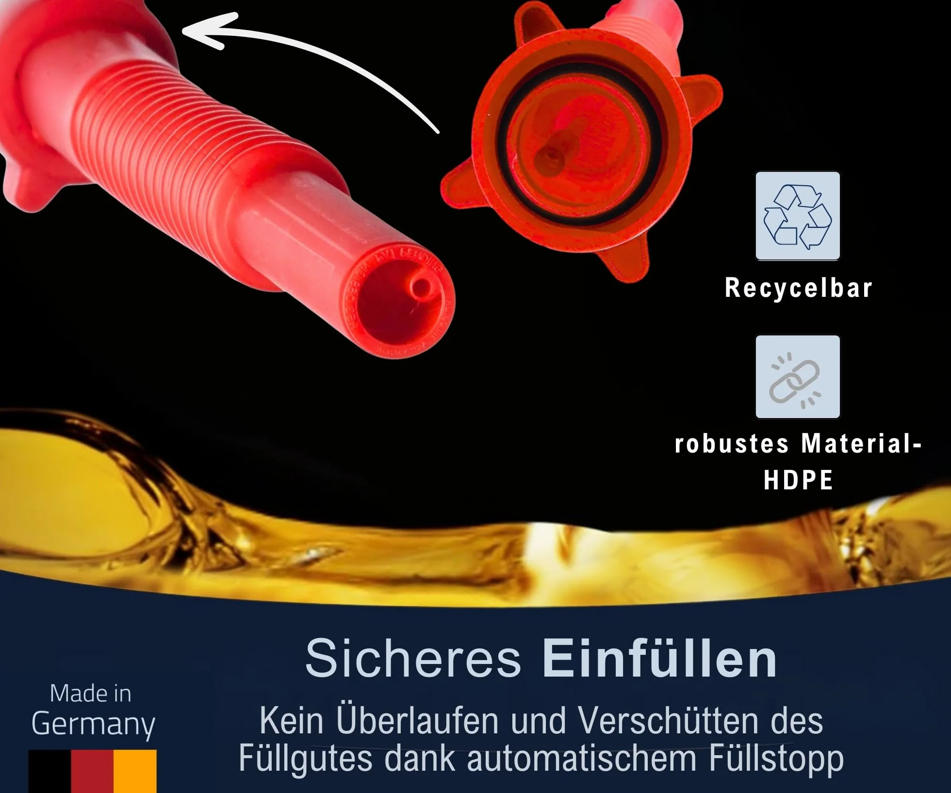 hünersdorff Rura odpływowa Premium Plus, benzynowa, elastyczna, do kanistrów na paliwo/podwójny + FuelFriend, z czerwoną nakrętką złączkową, czerwona