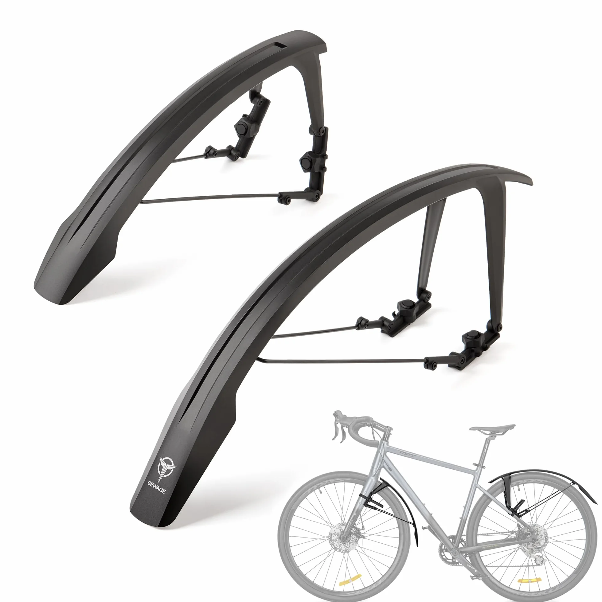 GEWAGE Zestaw błotników rowerowych, rower wyścigowy i rower Gravelbike, 700C/28 cali – montaż bez użycia narzędzi, podwójny spojler, przedłużana ochrona przed pryskaniem