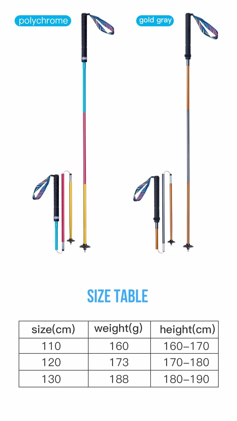 Składane kijki trekkingowe, lekkie kijki trekkingowe z aluminium, regulowane 110/120 cm, ultralekkie, do kijów do biegania