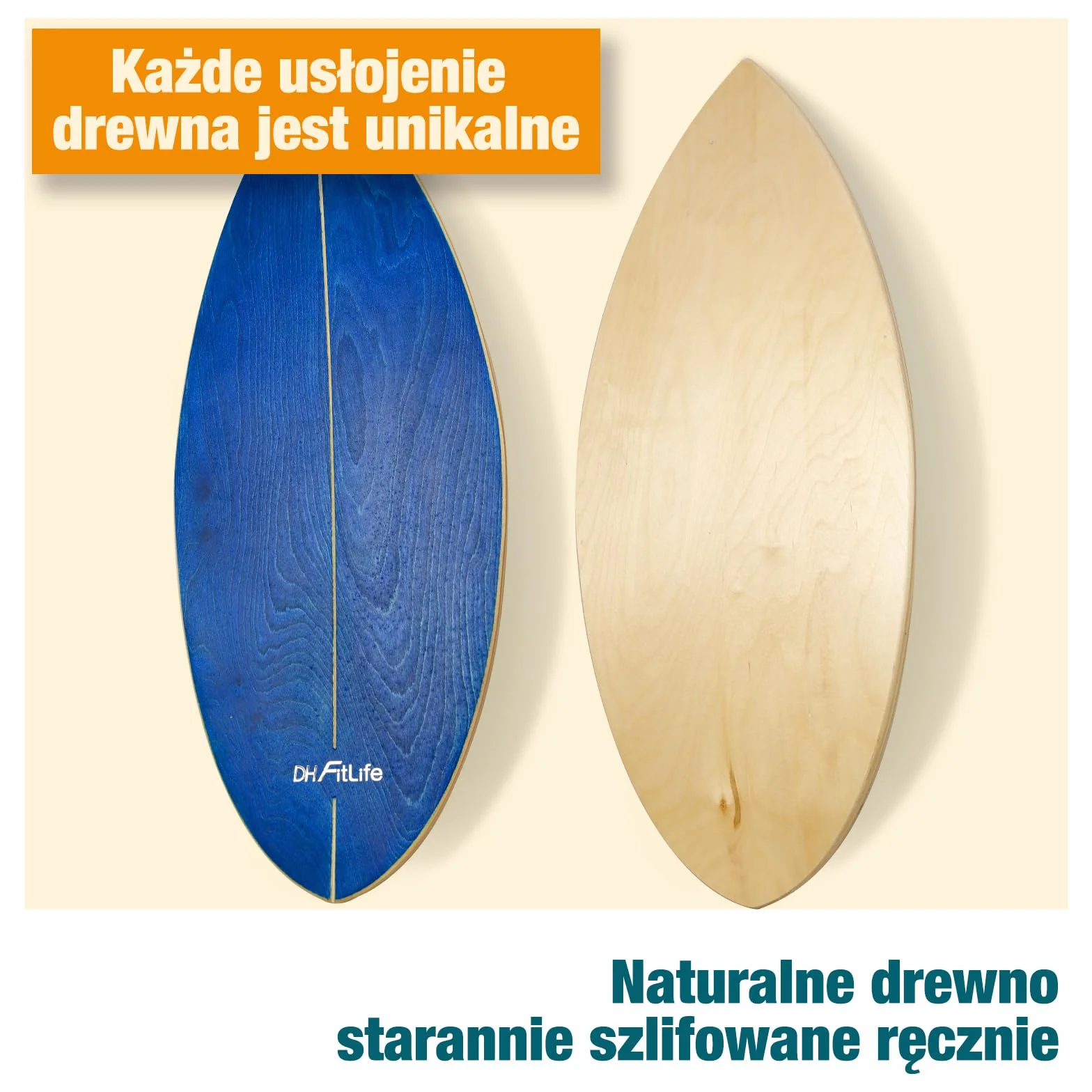 DH FitLife Deska do Balansowania Surf Balance Board z Drewna | Deska do Surfowania Indoor z Rockerem dla Dorosłych | Zabawa i Trening w Domu