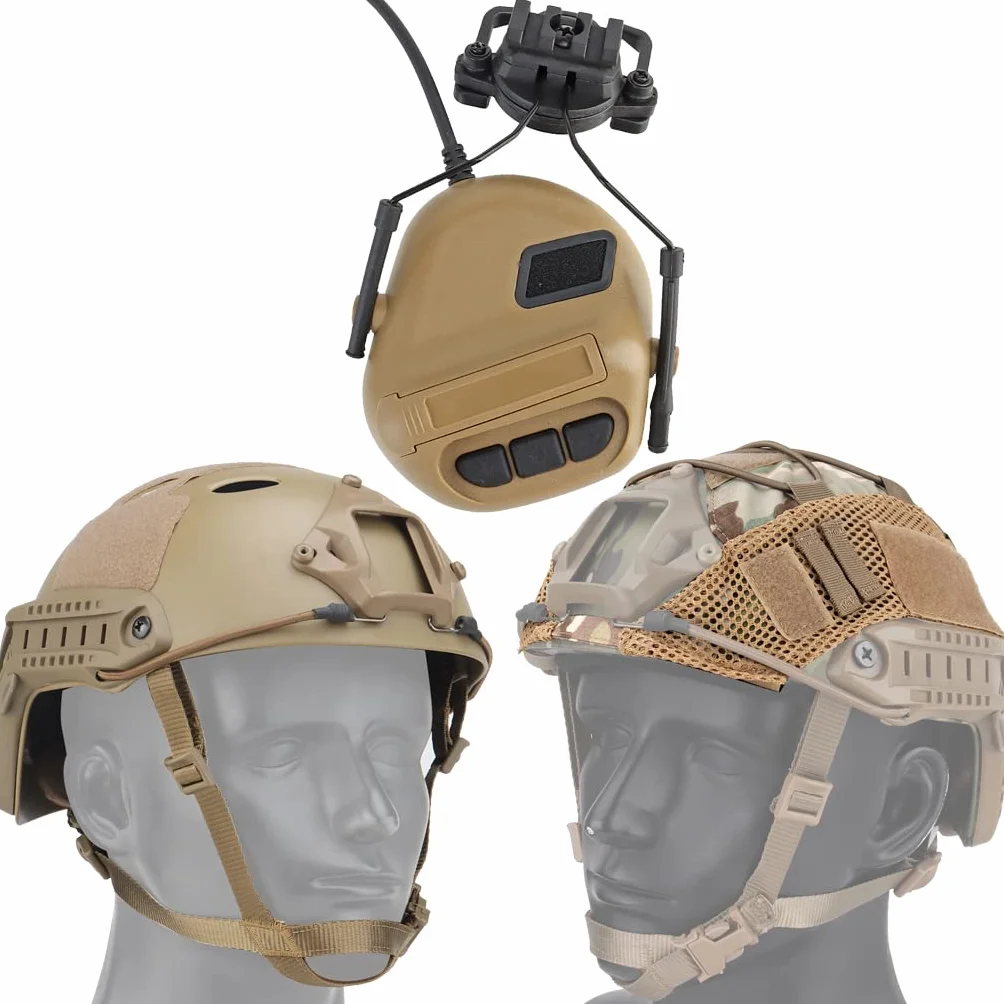 Taktyczny sprzęt wojskowy Airsoft Fast Helmet z zestawem słuchawkowym wielokamowym i 3 kolorowym kamuflażowym kasetą farby CS Polowanie hełmów guzowych