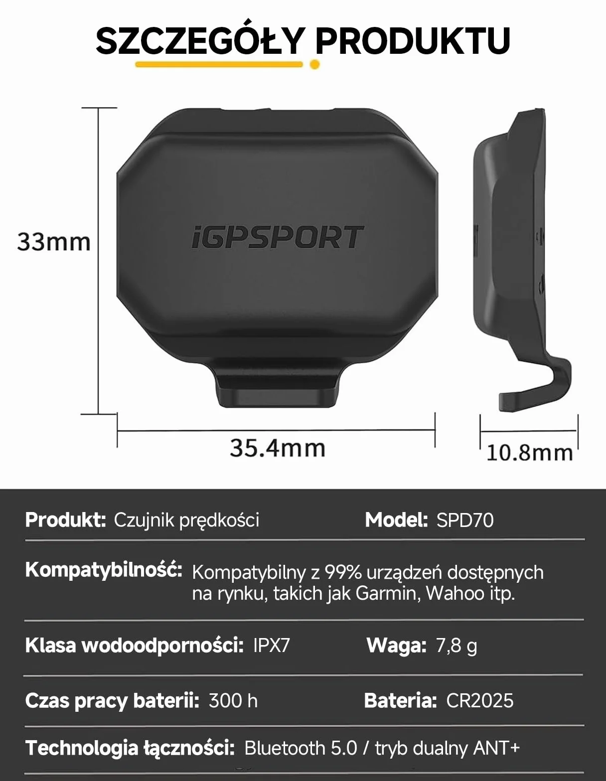 iGPSPORT SPD70 prędkościomierz rowerowy / CAD70 czujnik kadencji rowerowej, 300 godzin pracy baterii, Bluetooth 5.0 ANT+, wodoszczelność IPX7
