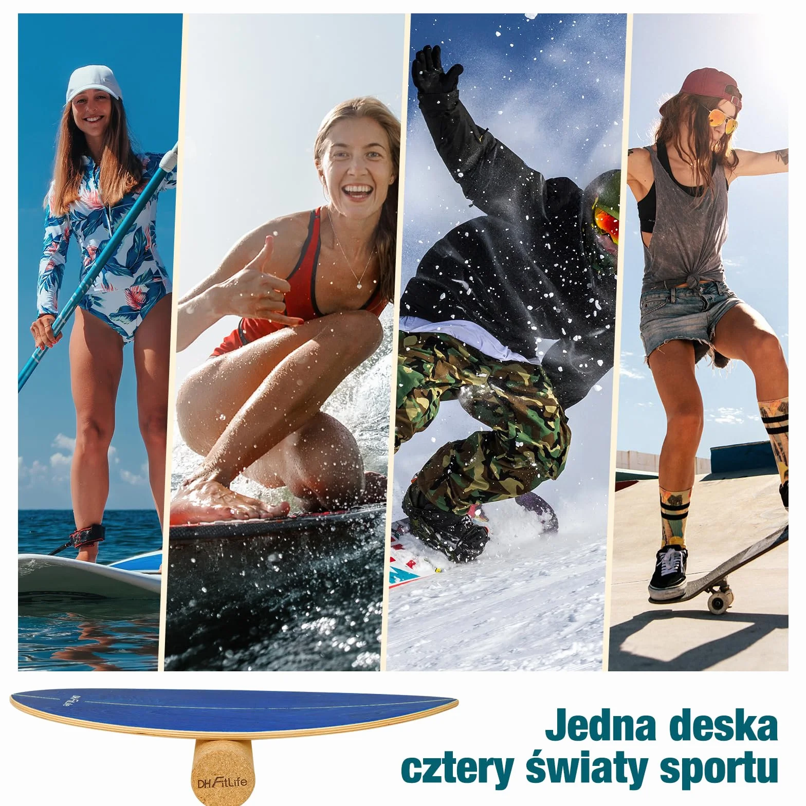 DH FitLife Deska do Balansowania Surf Balance Board z Drewna | Deska do Surfowania Indoor z Rockerem dla Dorosłych | Zabawa i Trening w Domu