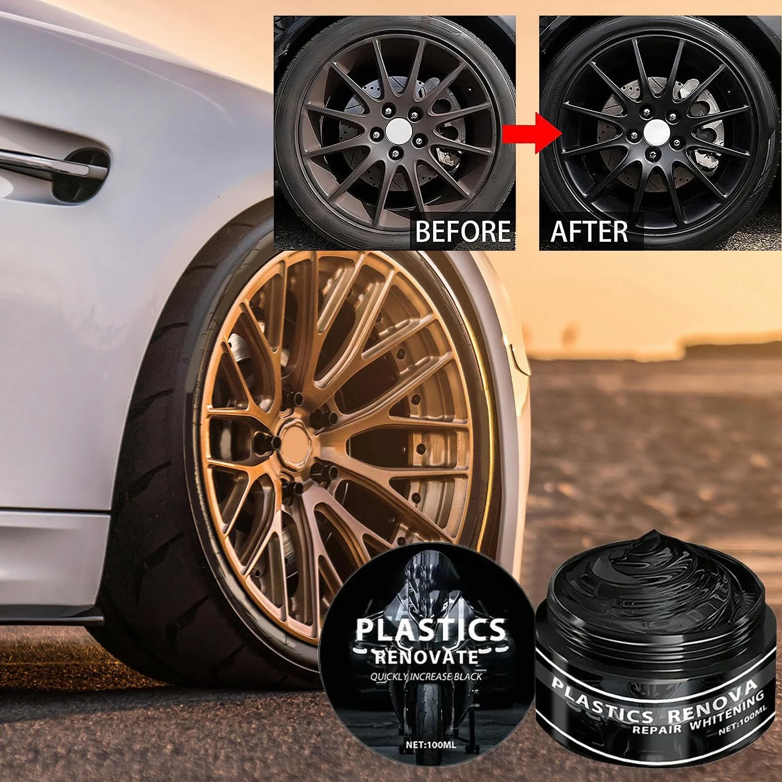 Restorer Black Trim 100 ml, regenerator tworzyw sztucznych, plastikowe i winylowe gumowe drzwi, obróbka deski rozdzielczej, szybka naprawa z tworzywa sztucznego do samochodu, odporna na aplikację