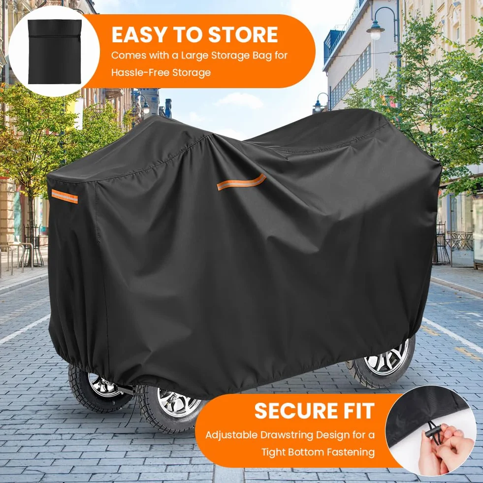 Pokrowce na skutery mobilne, 124 x 58 x 99 cm, z torbą do przechowywania, tkanina Oxford 210D, odporna na kurz, wodoodporna, ptasie odchody, odporne na promieniowanie UV, do większości skuterów