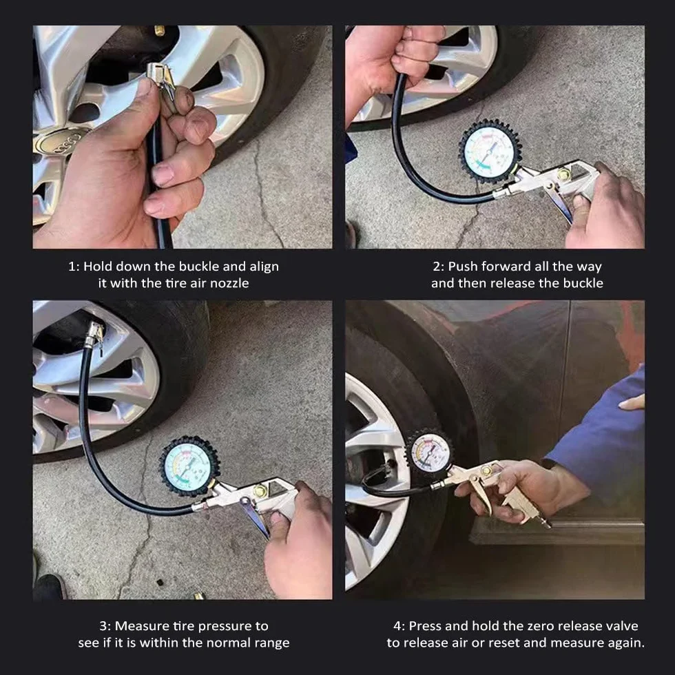 Shkalacar Pompka do opon z manometrem, 0-15 barów/0-220 psi, ciśnieniomierz z wężem, wskaźnik mechaniczny, dysza miedziana, miernik ciśnienia powietrza do samochodów, ciężarówek, motocykli, rowerów