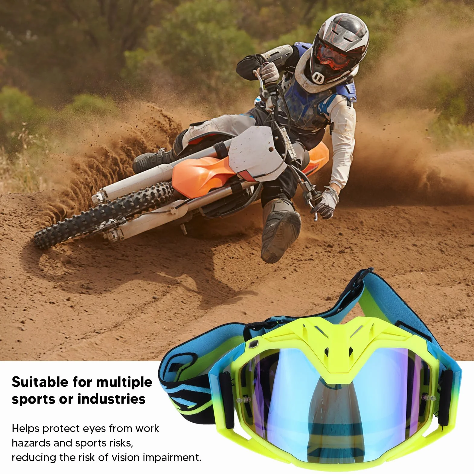 Drfeify Gogle Motocyklowe, Pyłoszczelne, Wiatroszczelne i Chroniące Przed Promieniami UV Gogle Motocrossowe do Jazdy na Nartach, z lekką ramką z TPU i wyściółką z Gąbki o Szerokim Polu