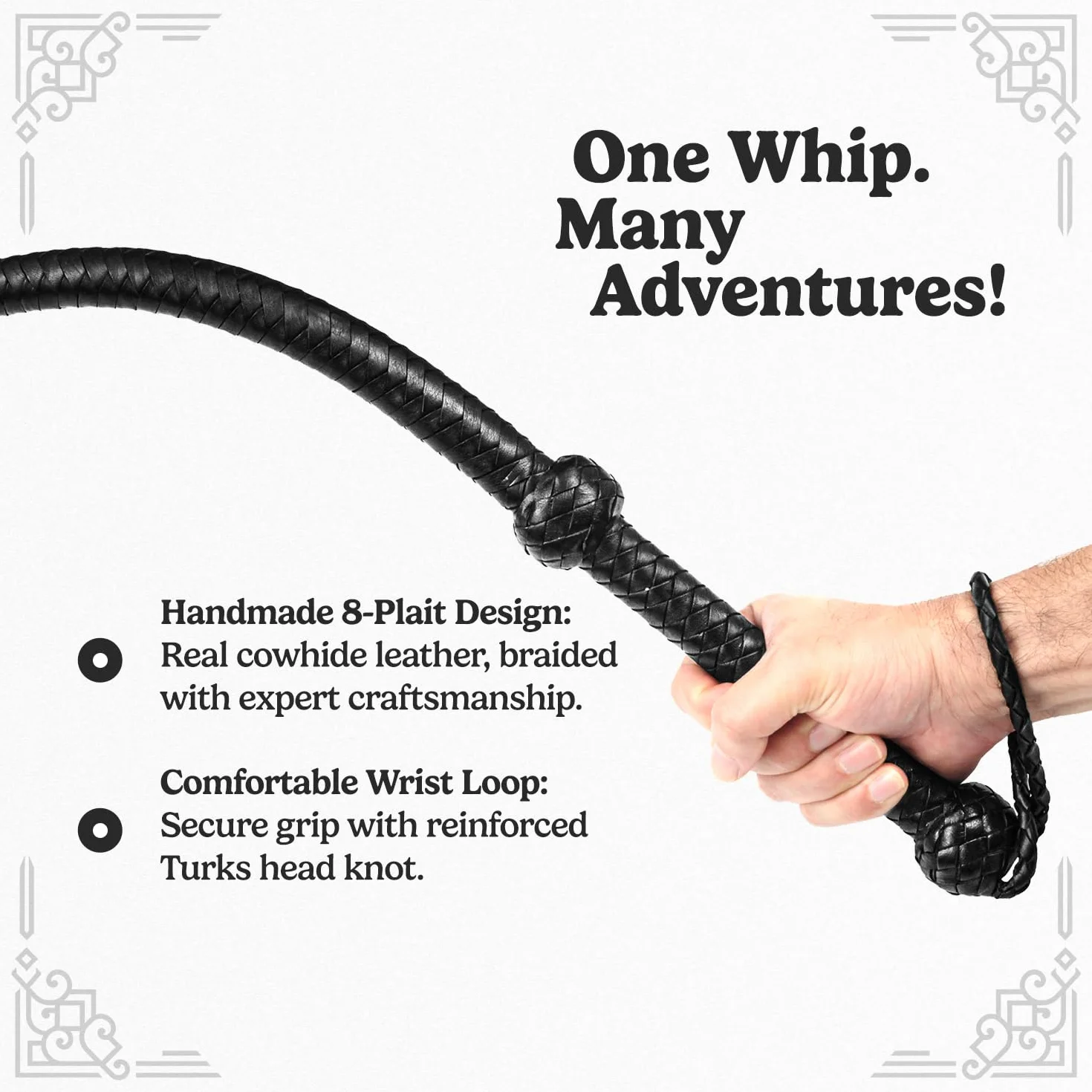 Indiana Jones Style Bull Whip 15 m, 8 warkoczy, prawdziwa skóra bydlęca, czarny