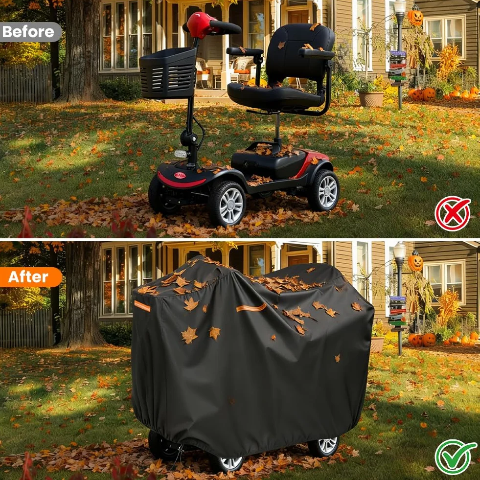 Pokrowce na skutery mobilne, 124 x 58 x 99 cm, z torbą do przechowywania, tkanina Oxford 210D, odporna na kurz, wodoodporna, ptasie odchody, odporne na promieniowanie UV, do większości skuterów