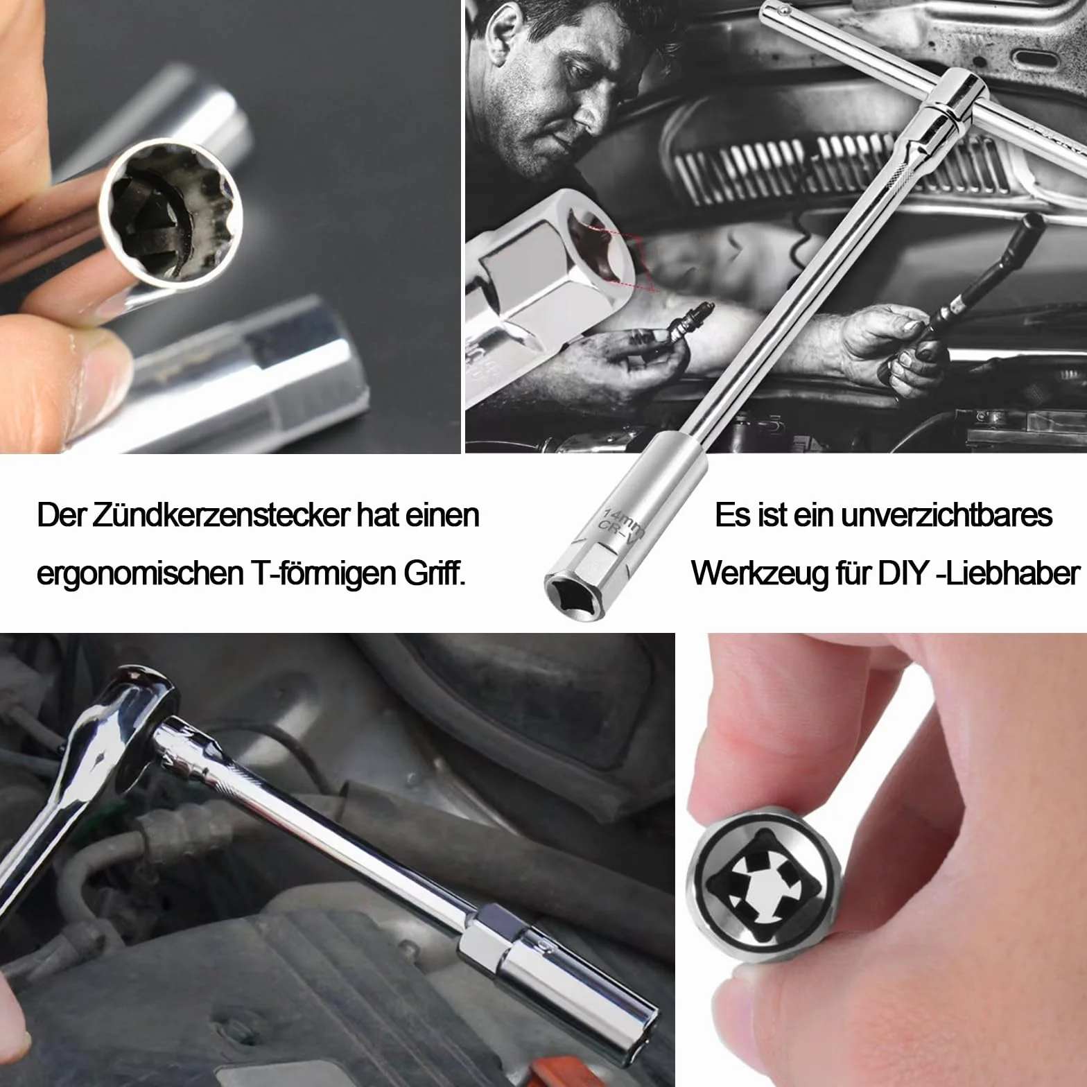 Klucz do świecy zapłonowej z uchwytem T, uniwersalny, elastyczny klucz do świecy zapłonowej, wysuwany uchwyt T, do świec zapłonowych 14 mm/16 mm, wychylny magnes, do samochodu, motocykla