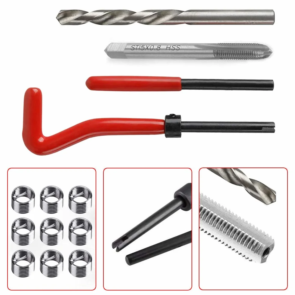 Zestaw do naprawy gwintów M5 x 0,8 mm, zestaw do naprawy gwintów ze stali nierdzewnej, zestaw naprawczy do gwintów do naprawy samochodu, 30 sztuk M5 x 0,8 mm, zestaw narzędzi ręcznych do naprawy samochodu