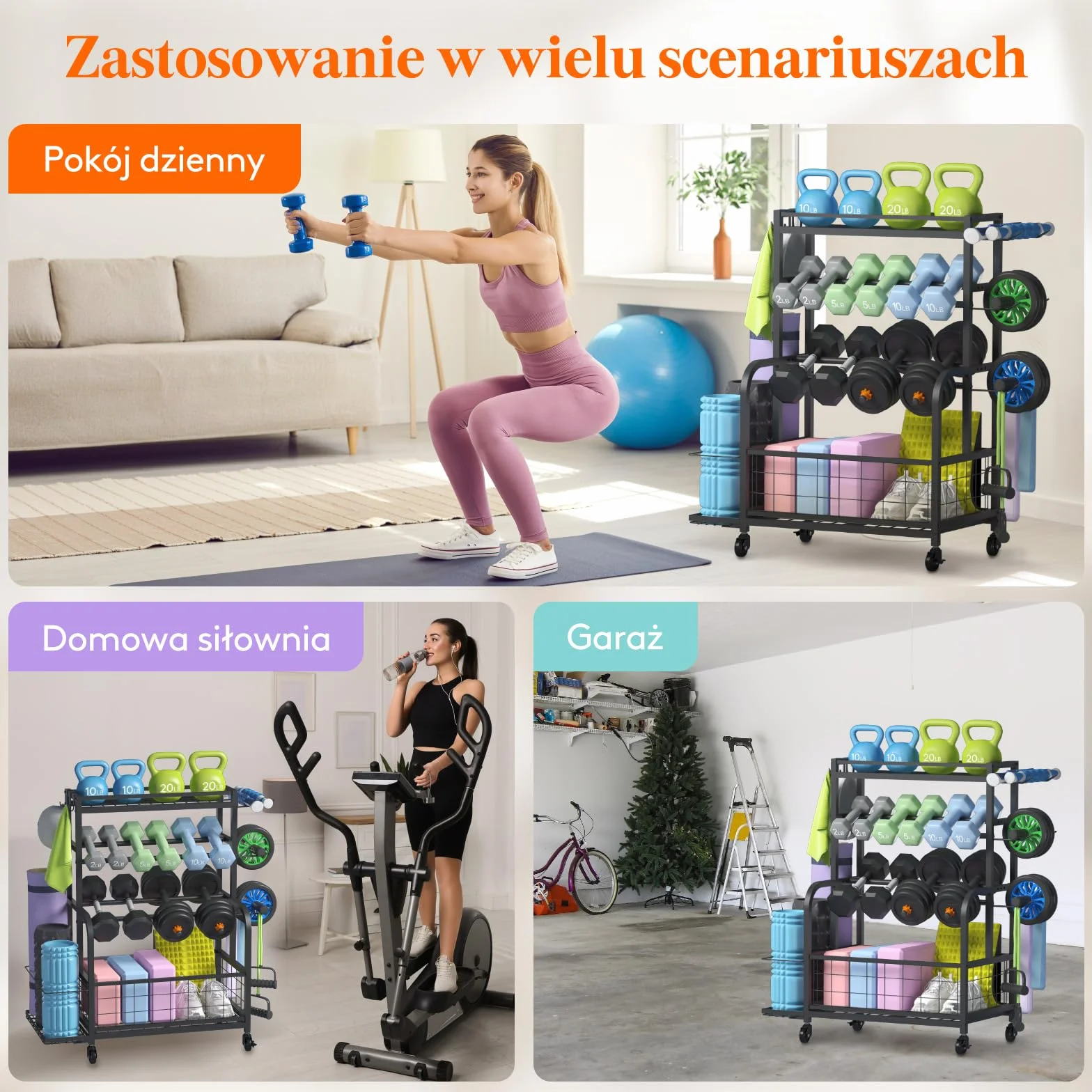 Lifewit Stojak na ciężary do domowej siłowni, stojak na hantle, uchwyt na matę, domowa siłownia na kółkach do treningu siłowego, sprzęt do jogi, wszystko w jednym do domu, garażu, średni rozmiar
