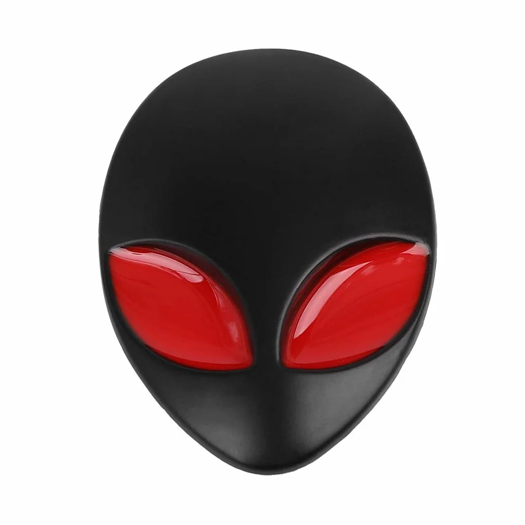 sourcing map Samochodowy emblemat 3D Alien głowa kształt metal dekoracja naklejka czarna