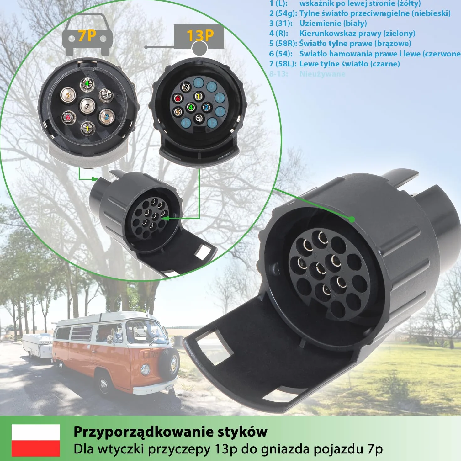 fouraces adapter 7 do 13 Pin - Czarny Sprzęg Przyczepy do Samochodu i Ciężarówki, Krótki