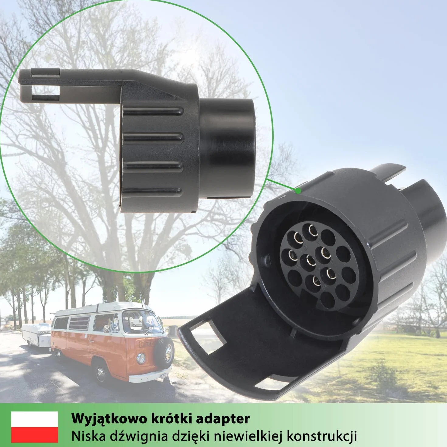 fouraces adapter 7 do 13 Pin - Czarny Sprzęg Przyczepy do Samochodu i Ciężarówki, Krótki
