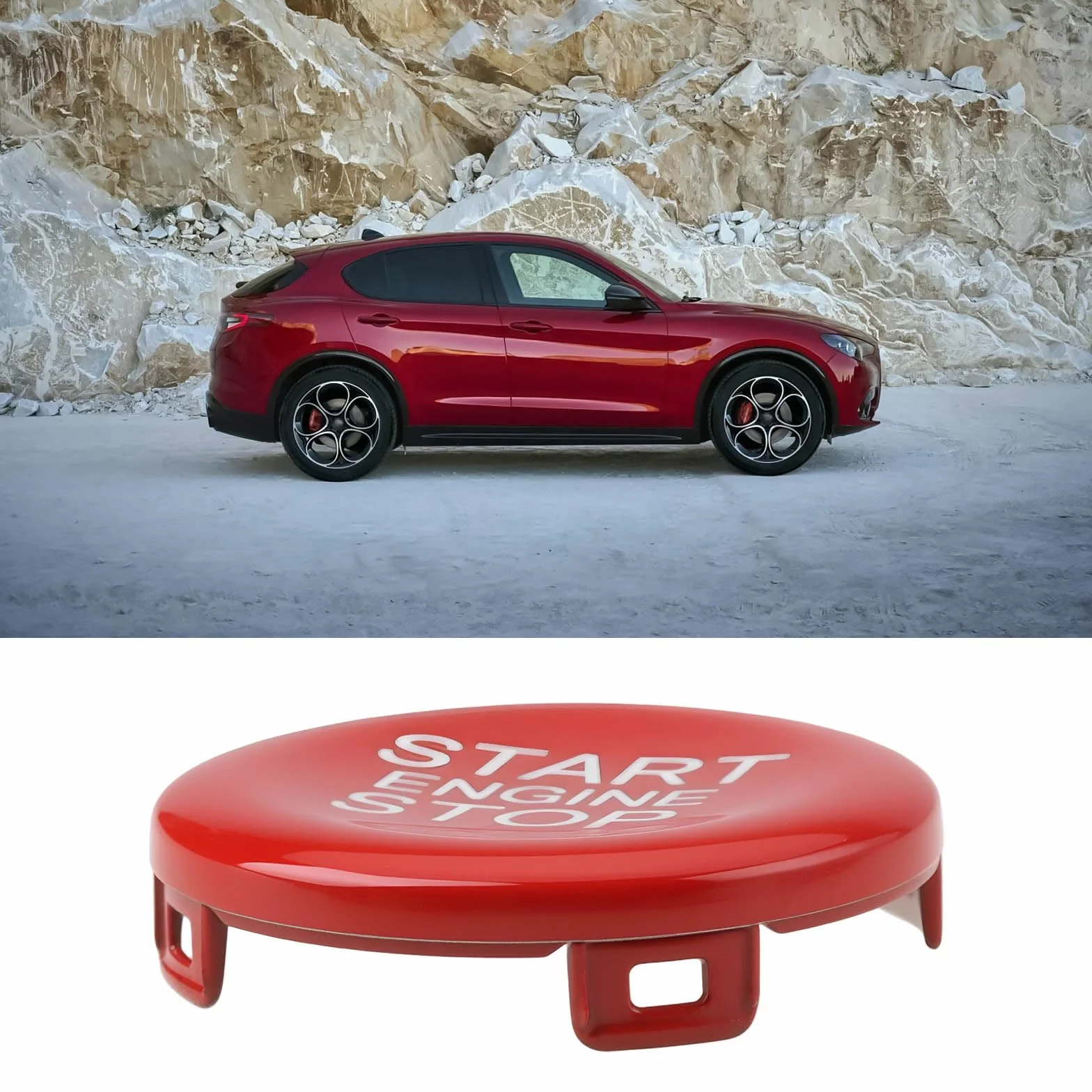 Czerwona osłona wykończeniowa przycisku Start Stop silnika kompatybilna z Alfa Romeo Giulia Stelvio 2017-2022
