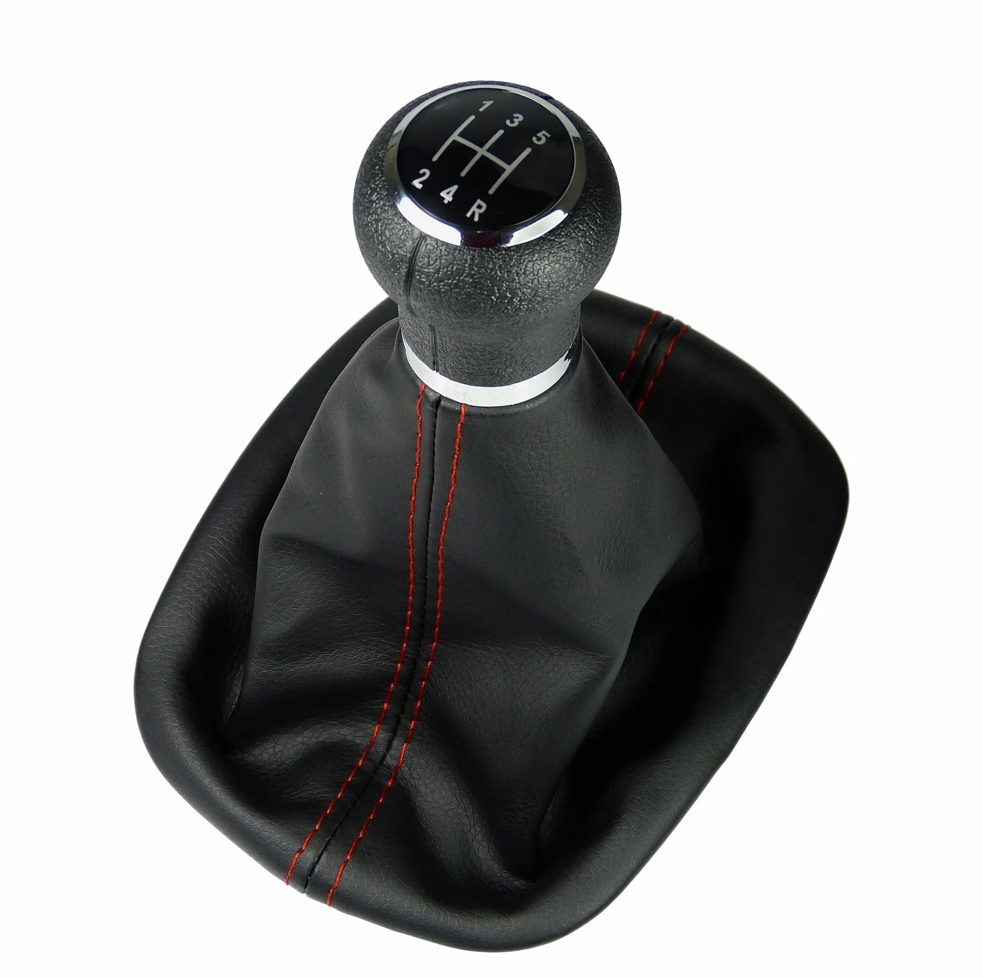 L&P A257-5 mieszek zmiany biegów, czarny szew, czerwona gałka zmiany biegów, 5 biegów, kompatybilna z VW Passat 3B 3BG B5 2000-2005, kompletny zestaw 12 mm, gałka Plug Play, część zamienna do 3B071113