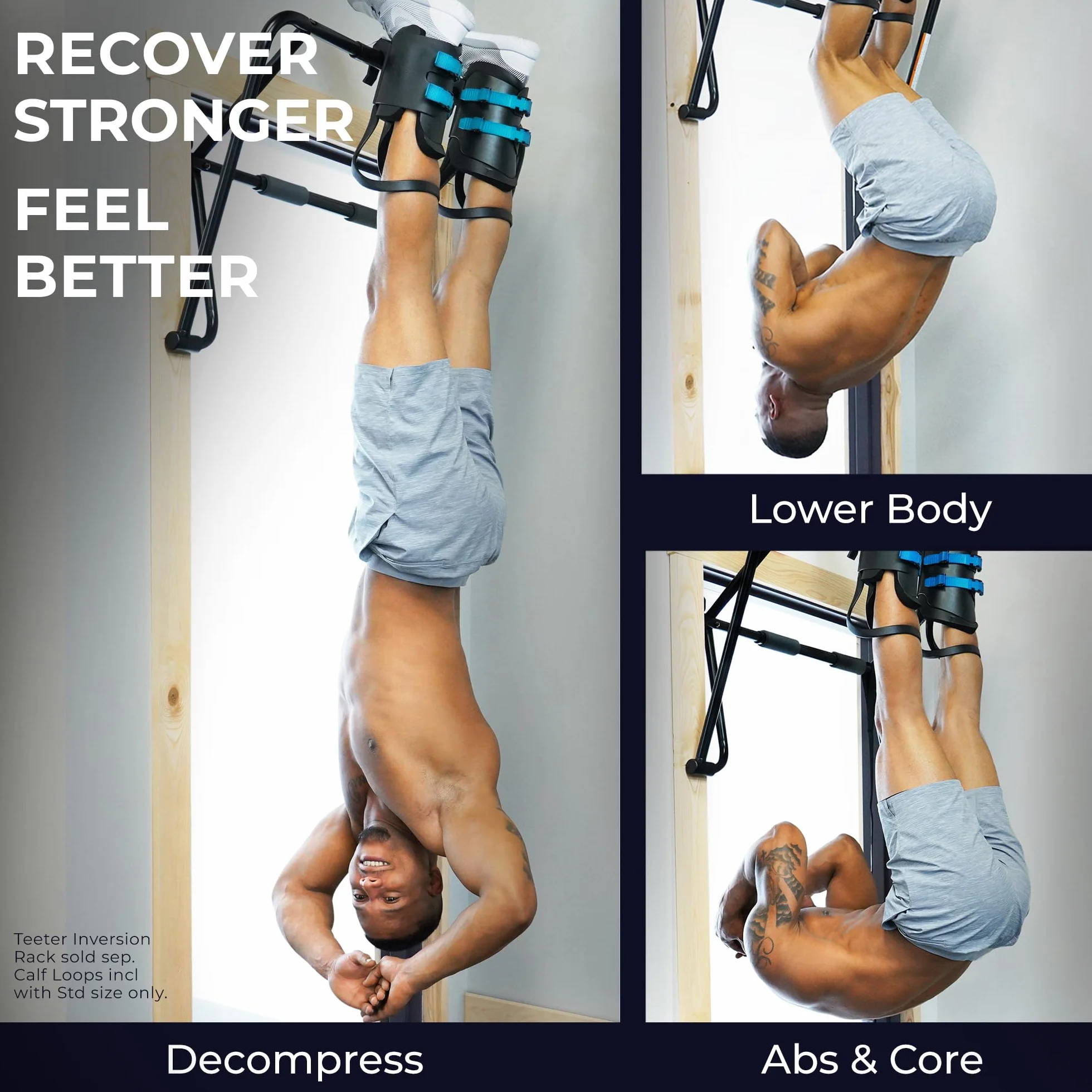 Teeter EZ-Up Gravity Boots - Inversion Decompression Stretching, Back Pain Relief and Core Strength Sit Ups, Hang Upside Down for Home Fitness or Gym Rack Bar