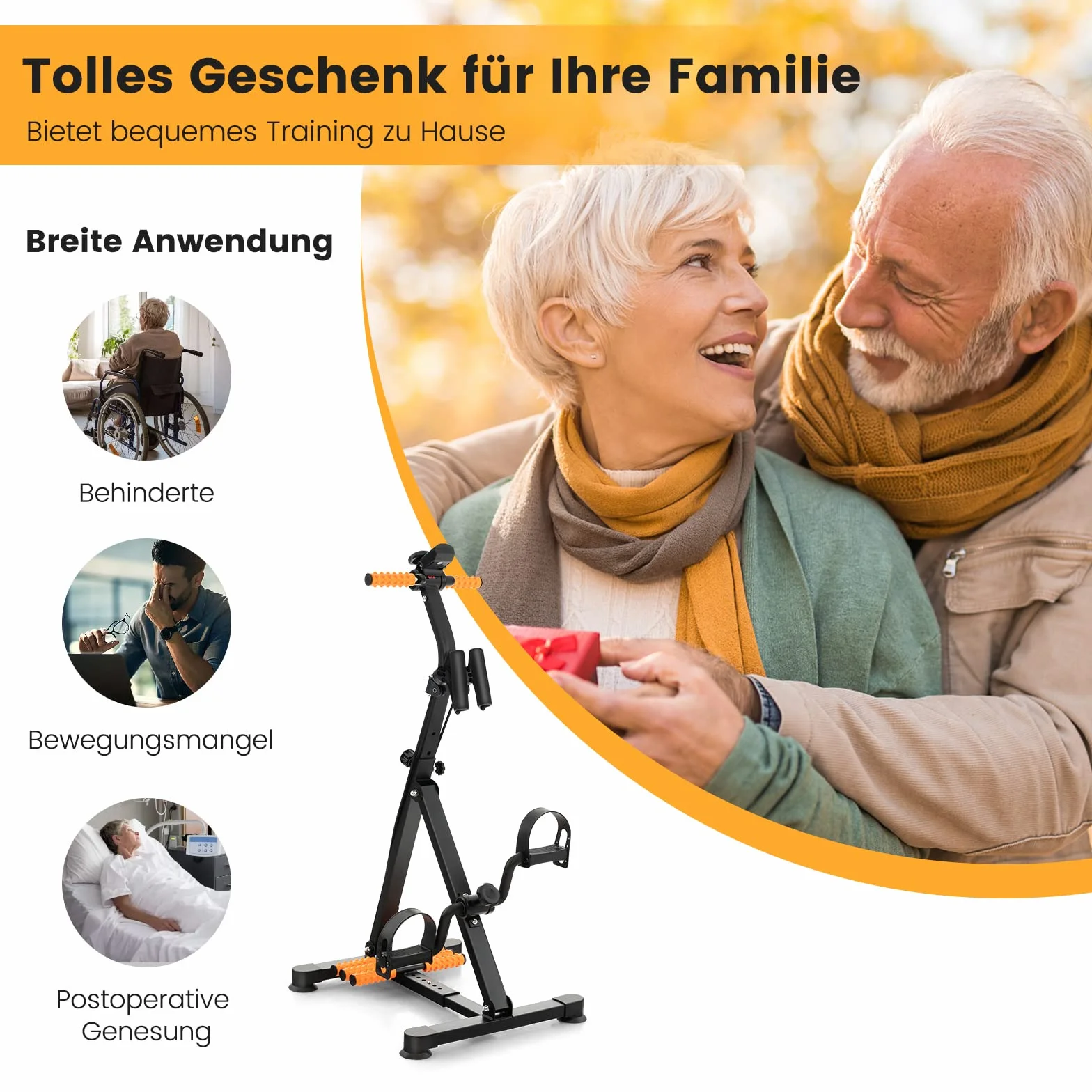 COSTWAY Trenażer Ruchowy dla Seniorów i Dorosłych, Pedały do Ćwiczeń Rąk i Nóg z Regulacją Wysokości i Długości, Wyświetlacz LCD, Urządzenie Fitness z Masażem, Nośność 120 kg