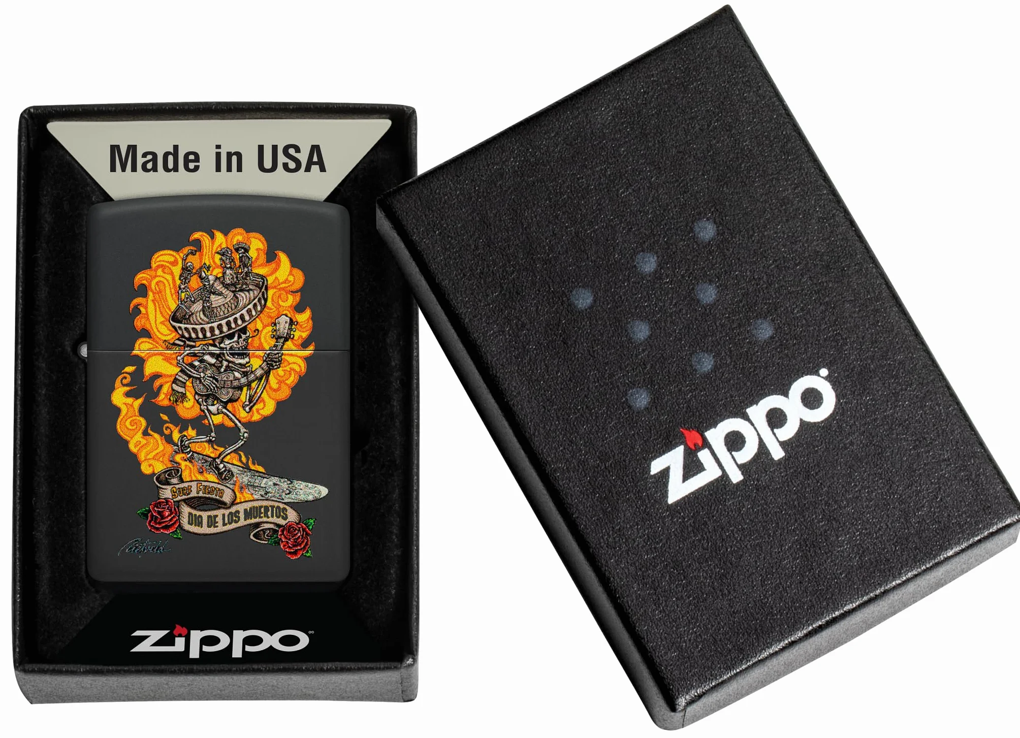 Zippo Rick Rietveld Zapalniczka Sztormowa, Kolorowy Nadruk, do Napełniania, Wielokrotnego Użytku, Wiatroodporna Konstrukcja, Pudełko na Prezent, Wykonano w USA, Kolor Czarny Matowy