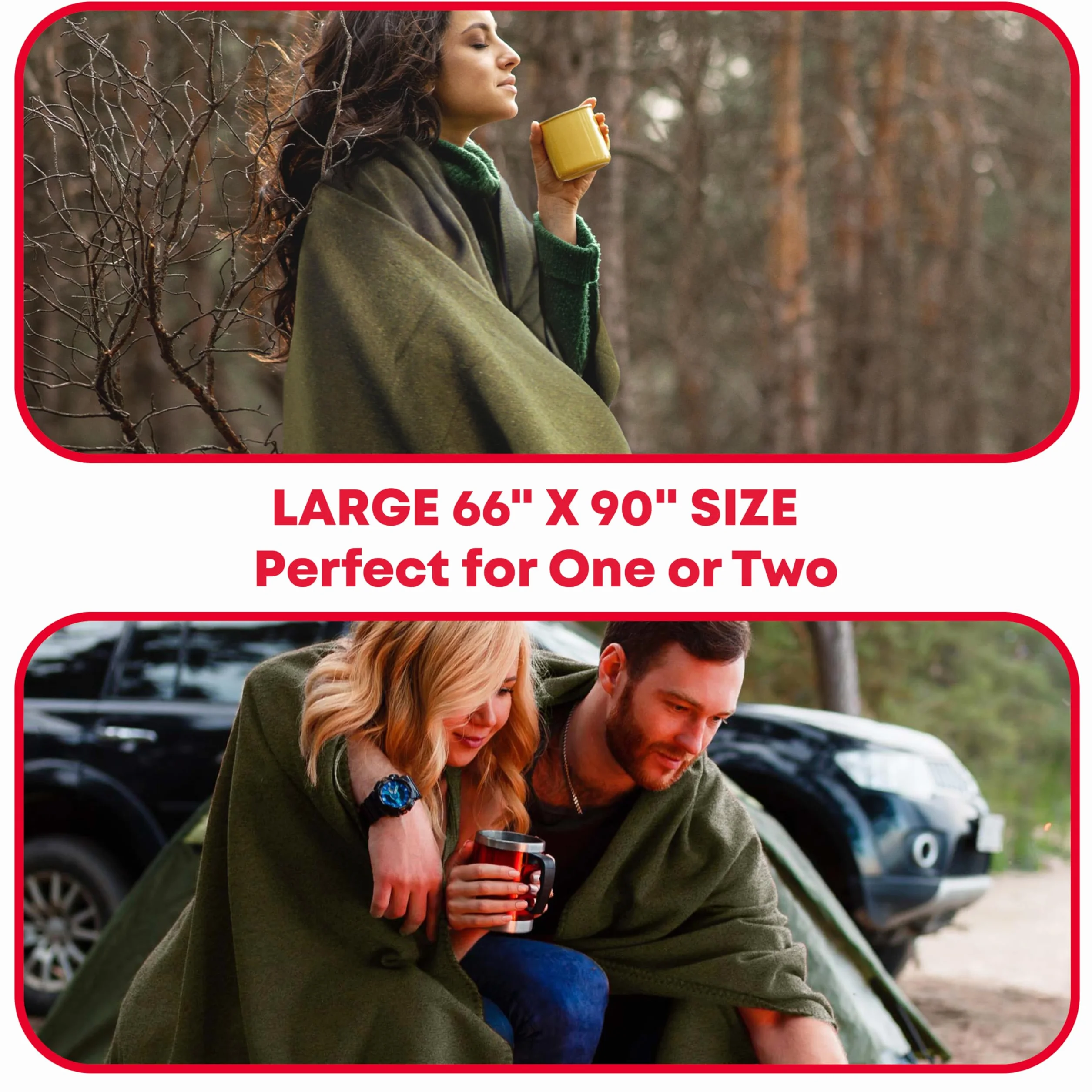 Oliwkowa zieleń wełniana, ciepły koc ognioodporny, 167,6 x 228,6 cm (80% wełna) -US Military "