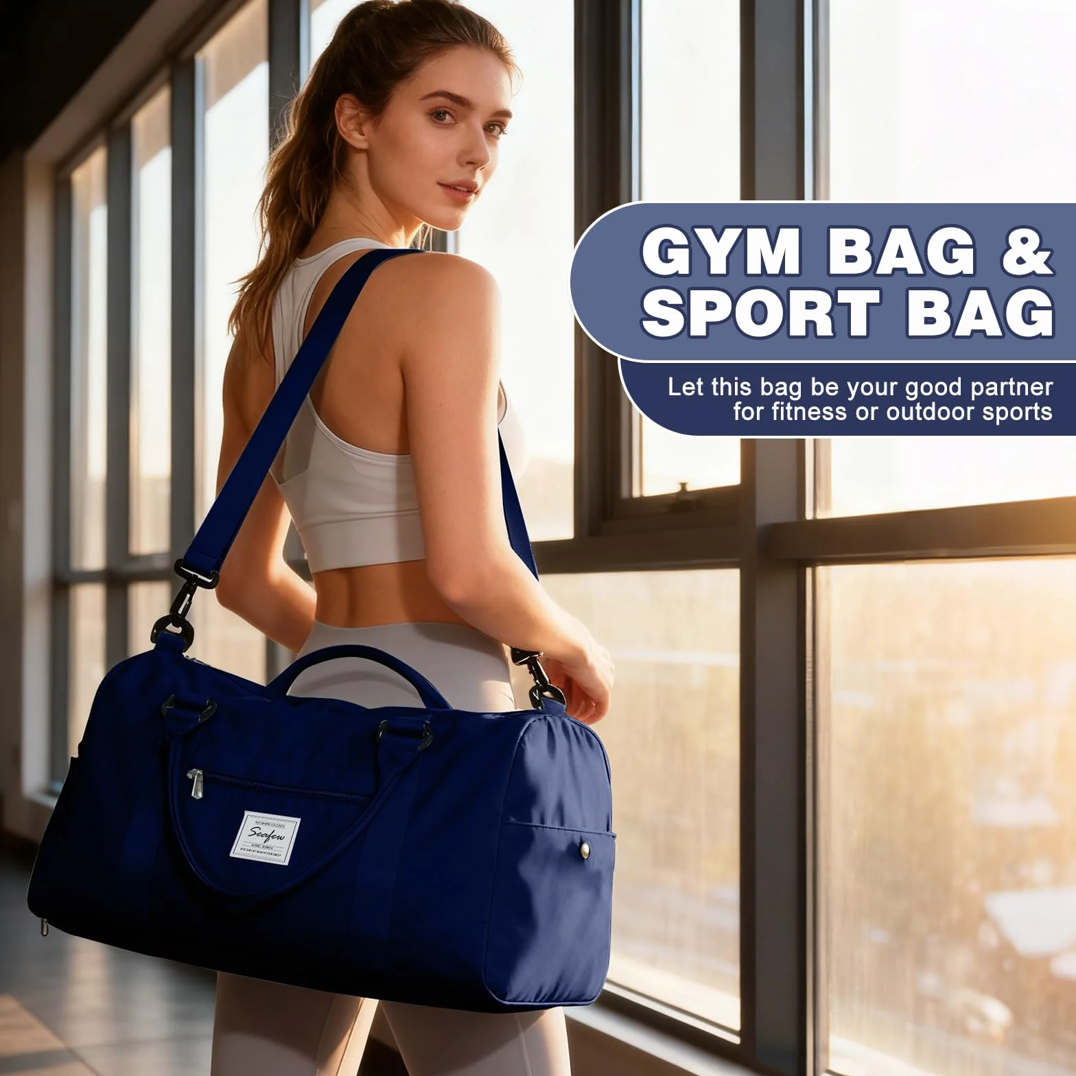Torba Sportowa Damska Męska Torba Podróżna z Kieszenią na Buty Torba na Siłownię Torba Treningowa Fitness do Pływania Wodoodporna Torba Weekendowa Kobiet na Noc Basen,A4-Królewski Niebieski