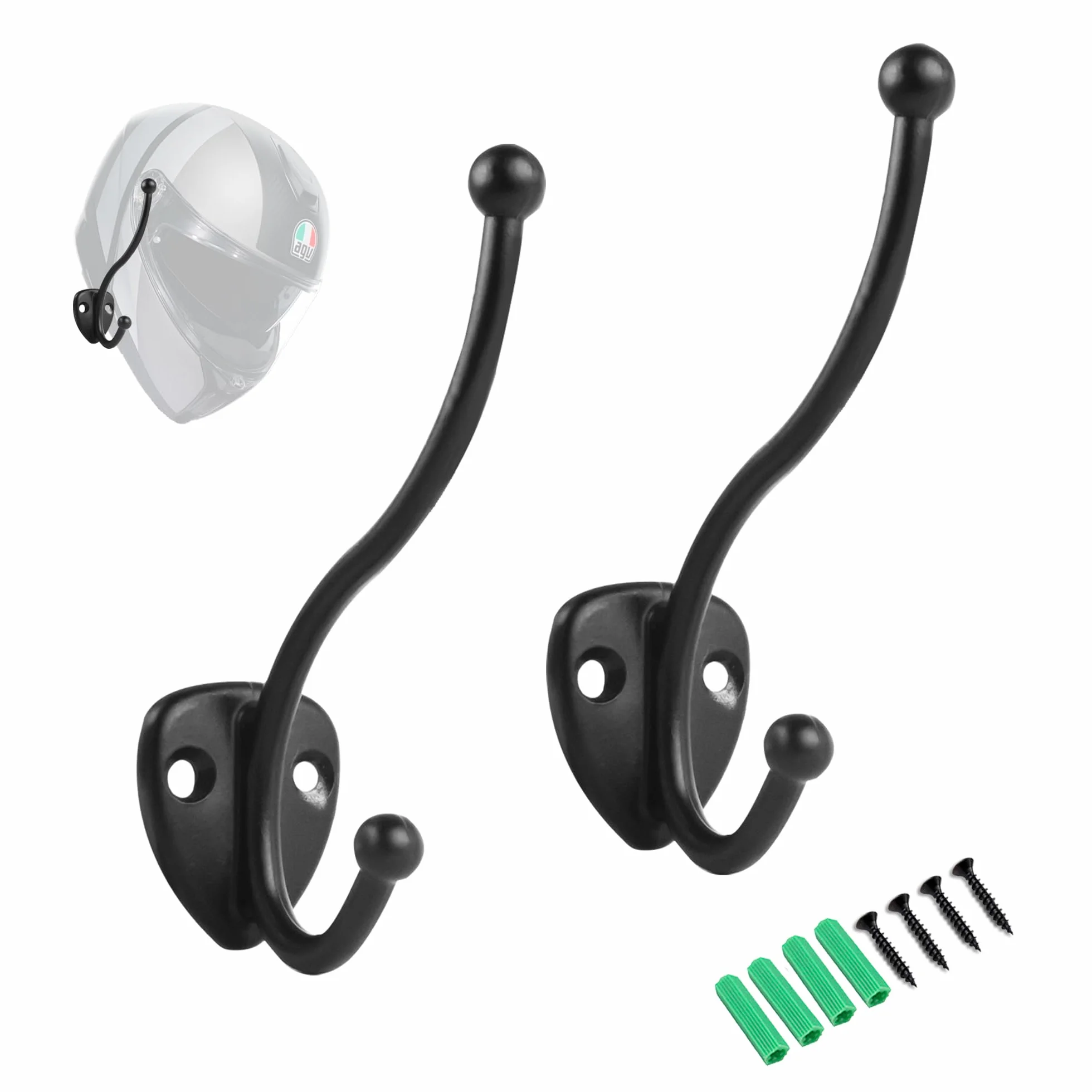 Uchwyt na kask ścienny, 2 sztuki, uchwyt na kask motocyklowy, uchwyt na kask motocyklowy, kurtkę, rękawiczkę, czarny