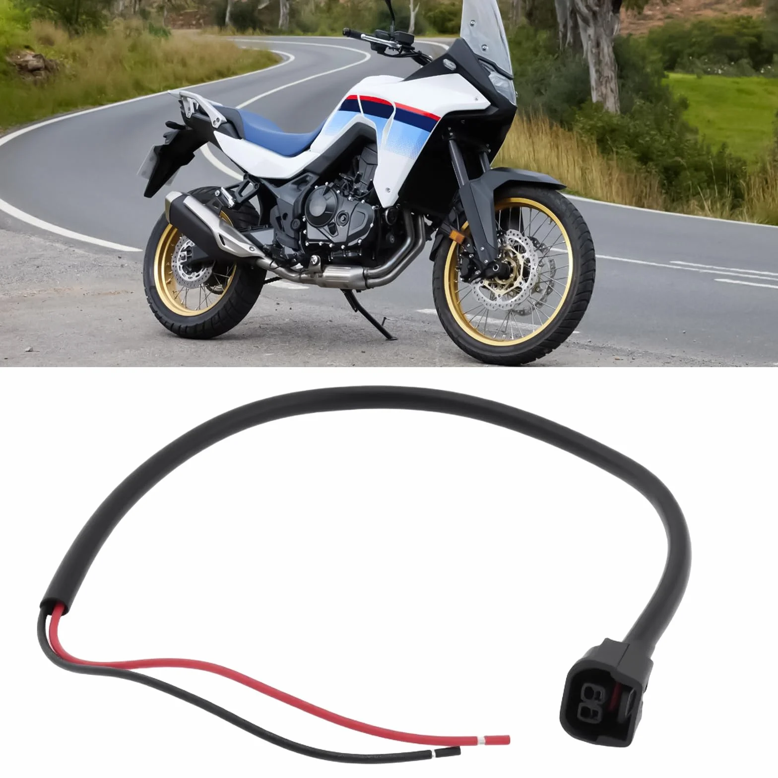 ECSiNG 2 szt. motocyklowe 2-pinowe złącze pomocnicze gniazdo 12 V adapter przewód kompatybilny z Honda XL750 Transalp 750 2023-2025