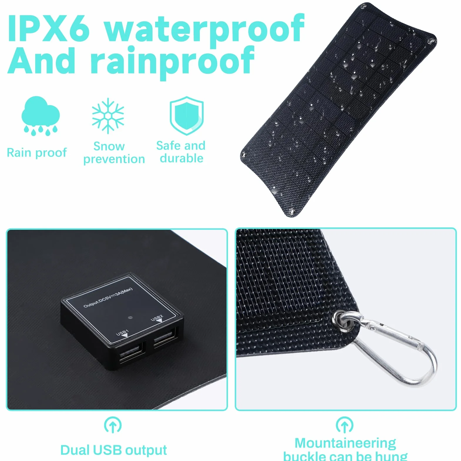 Panel słoneczny 10 W, 5 V, wyjście podwójny port USB 2 A, wygodna ładowarka do panelu słonecznego, ładowarka do plecaka, nadaje się do aktywności na świeżym powietrzu, wędrówek, kempingu