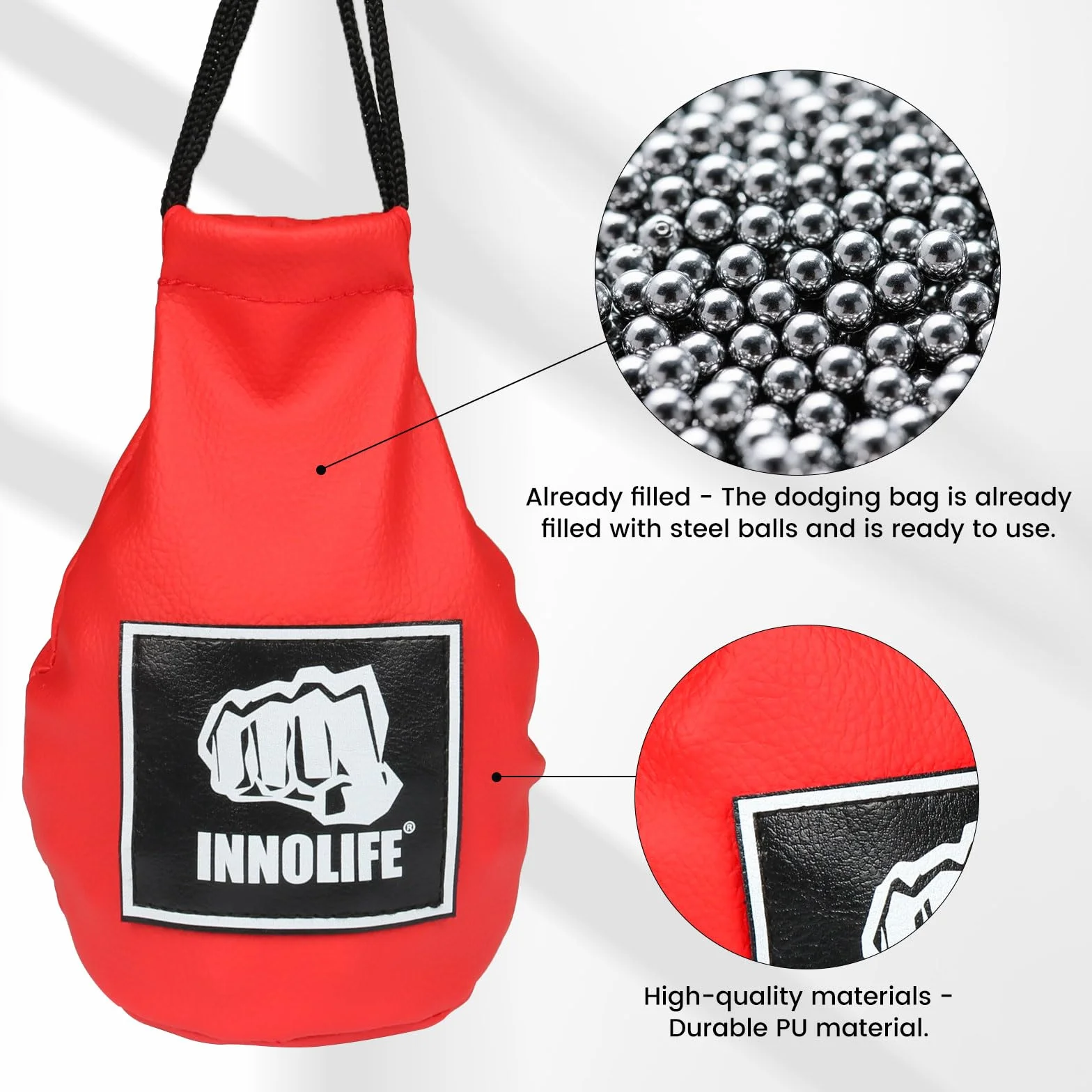INNOLIFE Worek bokserski slip bag, skórzana piłka do treningu refleksu, boksu, kickboxingu, MMA i treningu uników, czerwony (wypełnienie wchodzi w zakres dostawy)