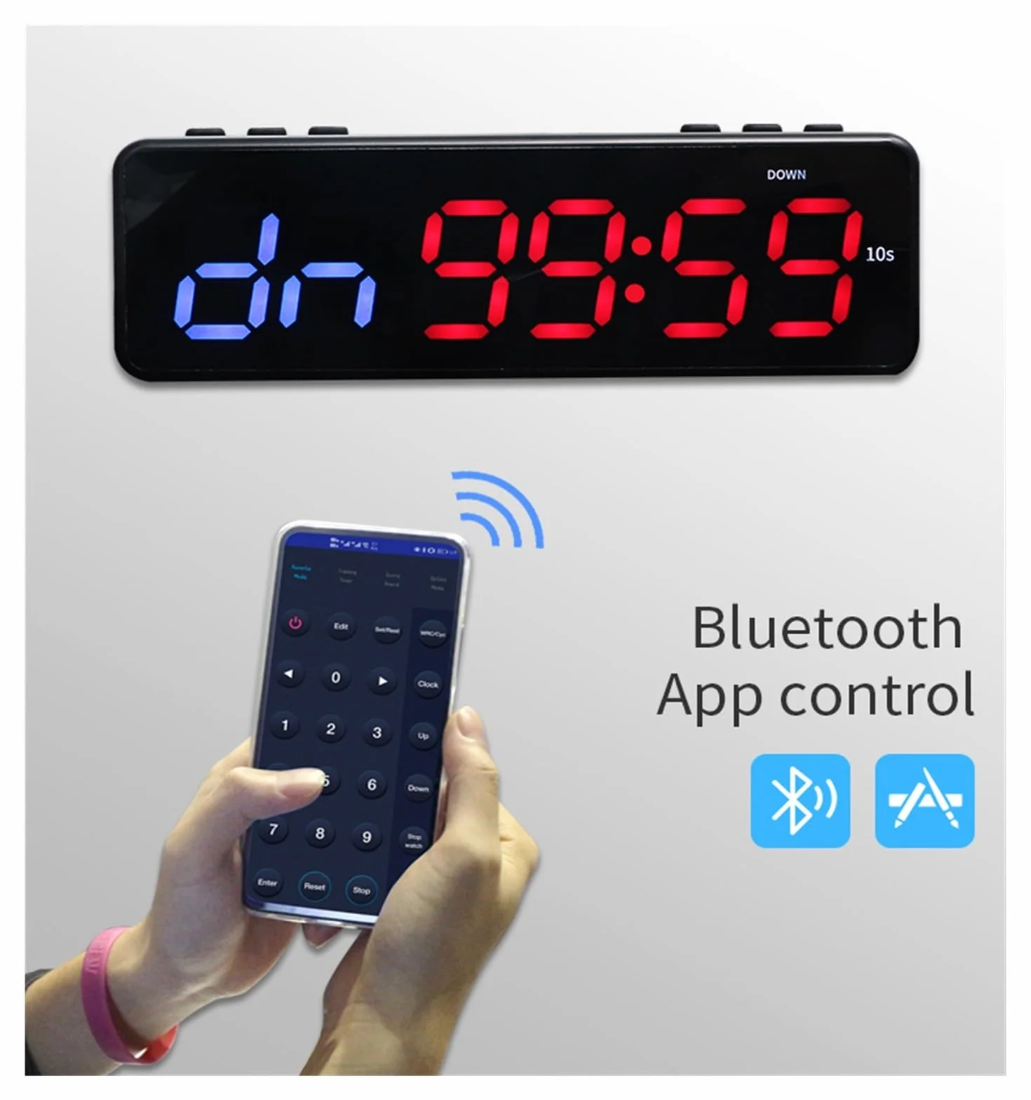 Timer do siłowni 1-calowy LED przenośny licznik interwałów na siłownię Timer fitness Odliczanie/góra Zegar stoper EMOM z bezprzewodową aplikacją Sterowanie z powrotem Wielofunkcyjny