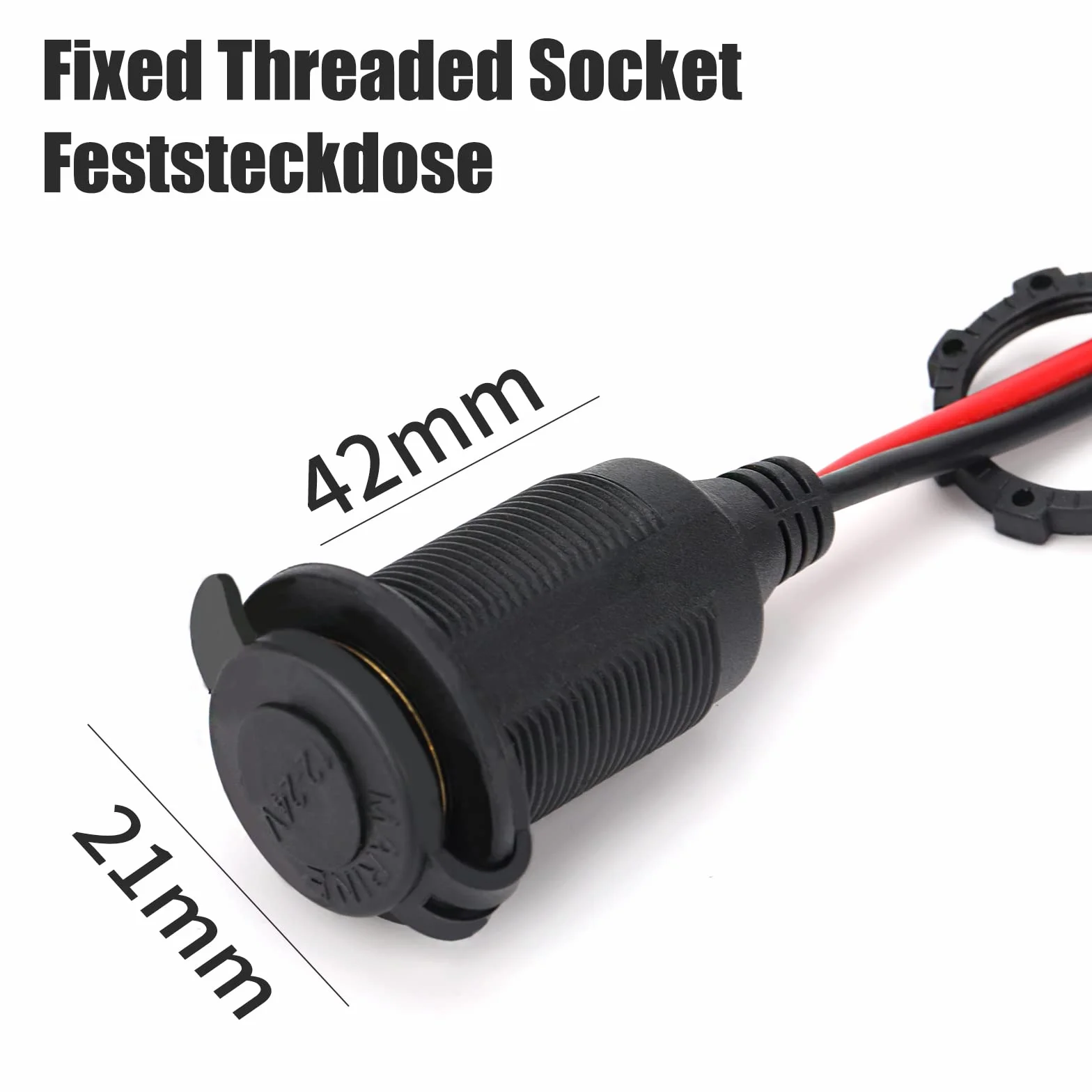 Wodoszczelne gniazdo zapalniczki samochodowej 12 V/24 V do zapalniczki samochodowej z kablem przyłączeniowym 2,5 mm² 20 A