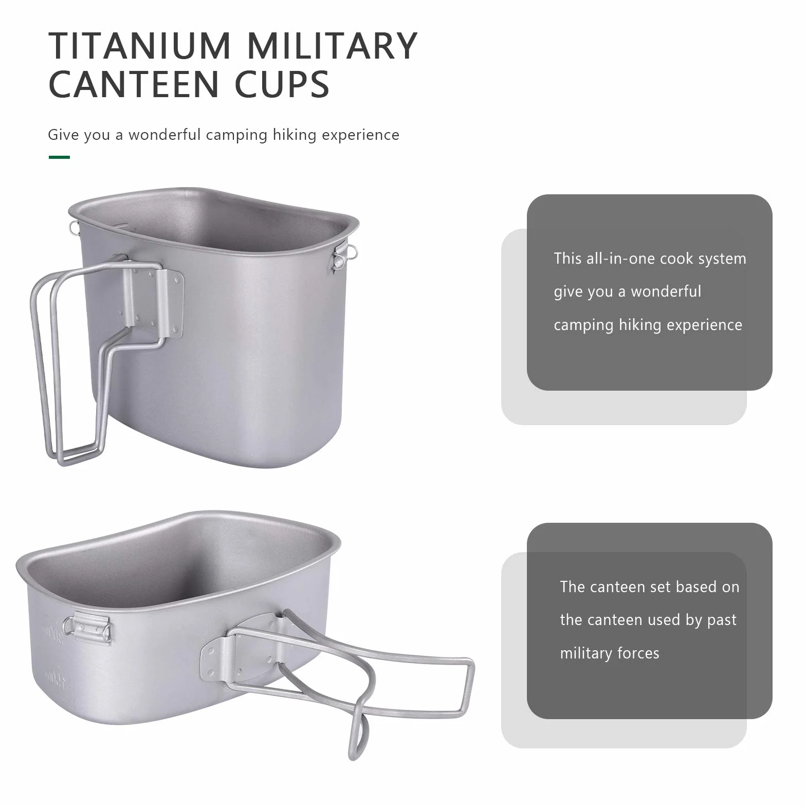 iBasingo Titan Ti2049C Wojskowa butelka na napoje kempingowe, 1100 ml, 750 ml, 400 ml, stołówka, do użytku na zewnątrz, ultralekki, zestaw naczyń kuchennych