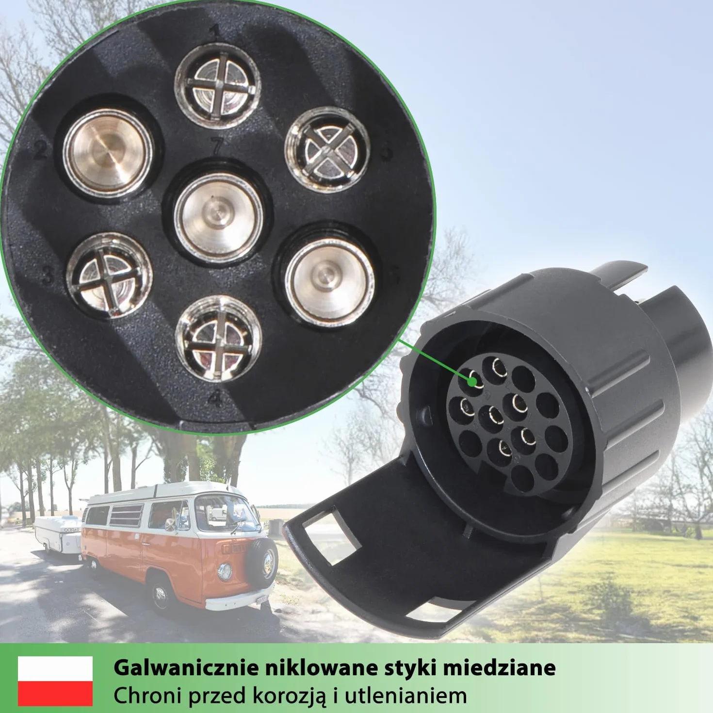 fouraces adapter 7 do 13 Pin - Czarny Sprzęg Przyczepy do Samochodu i Ciężarówki, Krótki