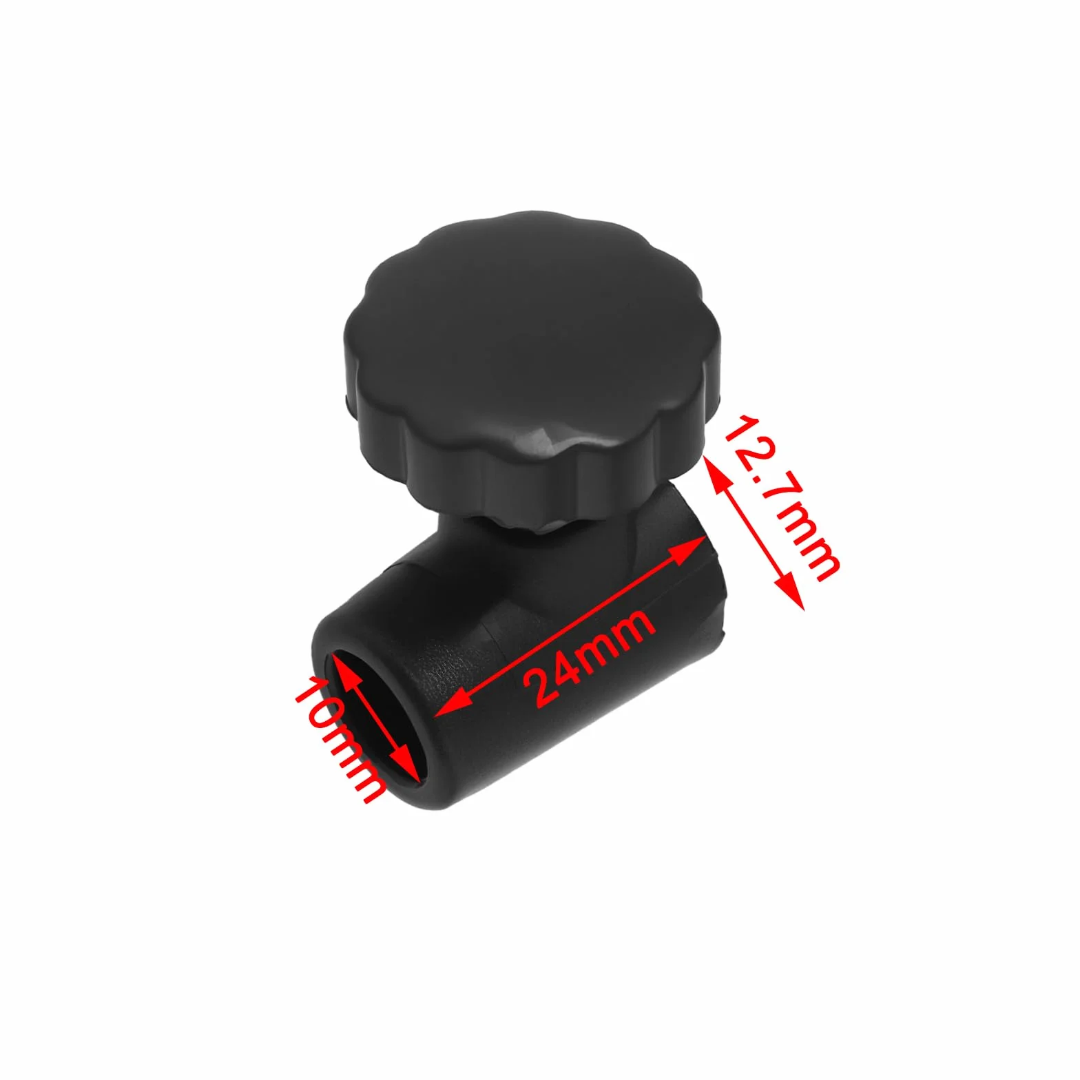 4 szt. Pokrętło zapasowe zamka okiennego do kampera, gałka blokady okna, pręt śliwkowy, gałka kompatybilna z poliplastikiem 10 mm do 12 mm, 10 x 12,7 x 24 mm, czarne